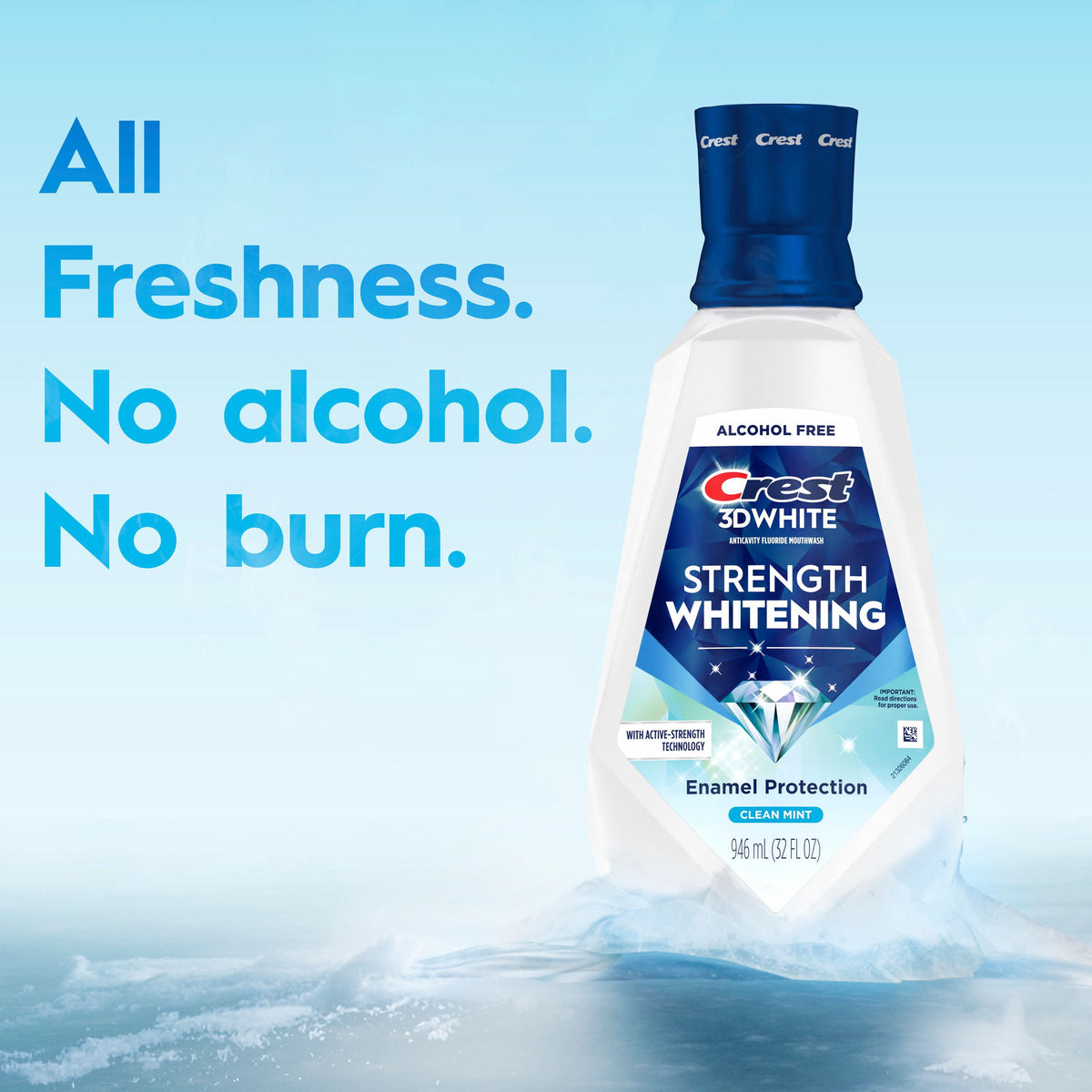 Crest 3D White Strength Whitening Mouthwash, Clean Mint, 32 fl. oz., 2 pk.