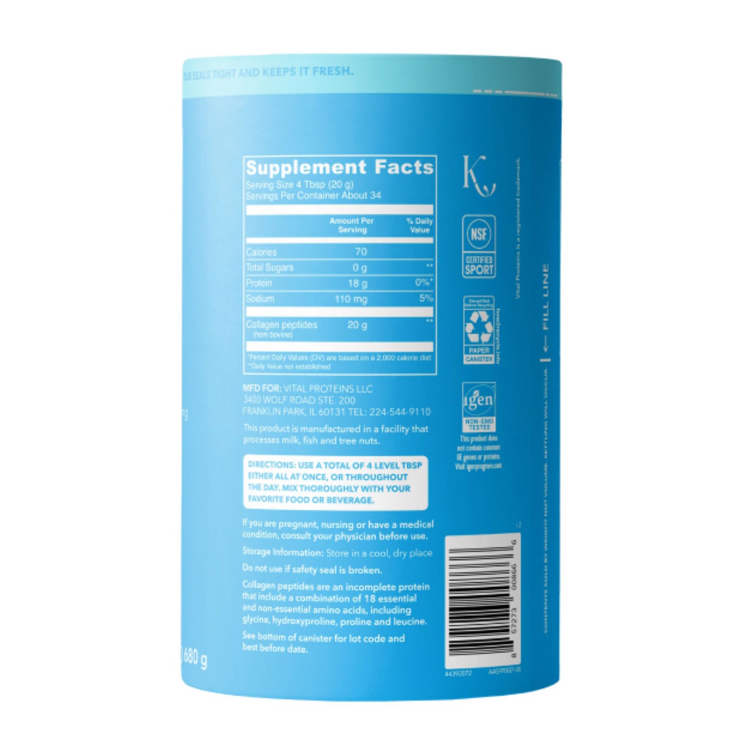 VITAL PROTEINS COLLA GEN PEPTIDES UNFLAVORED 1.5 LBS