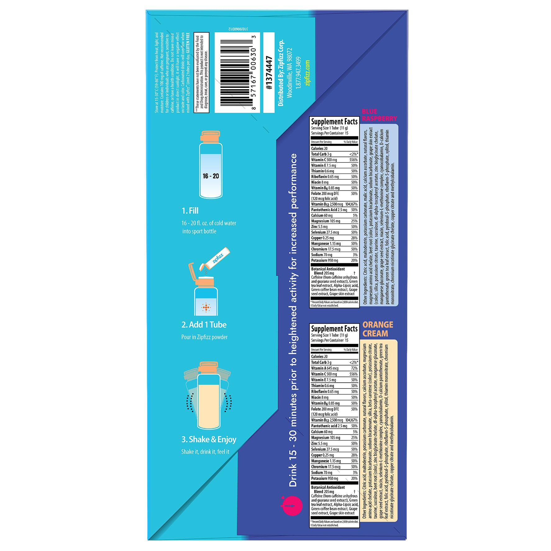 ZIPFIZZ ENERGY DRINK VARIETY 2 FLAVOR 30 COUNT
