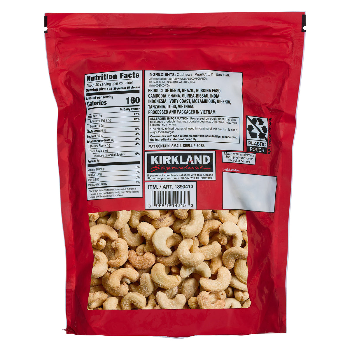 KIRKLAND SIGNATURE FANCY CASHEWS 40 OZ