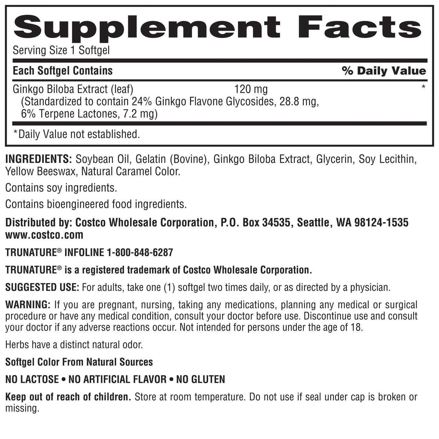 TRUNATURE GINKGO BILOBA 120MG 340 SOFTGELS