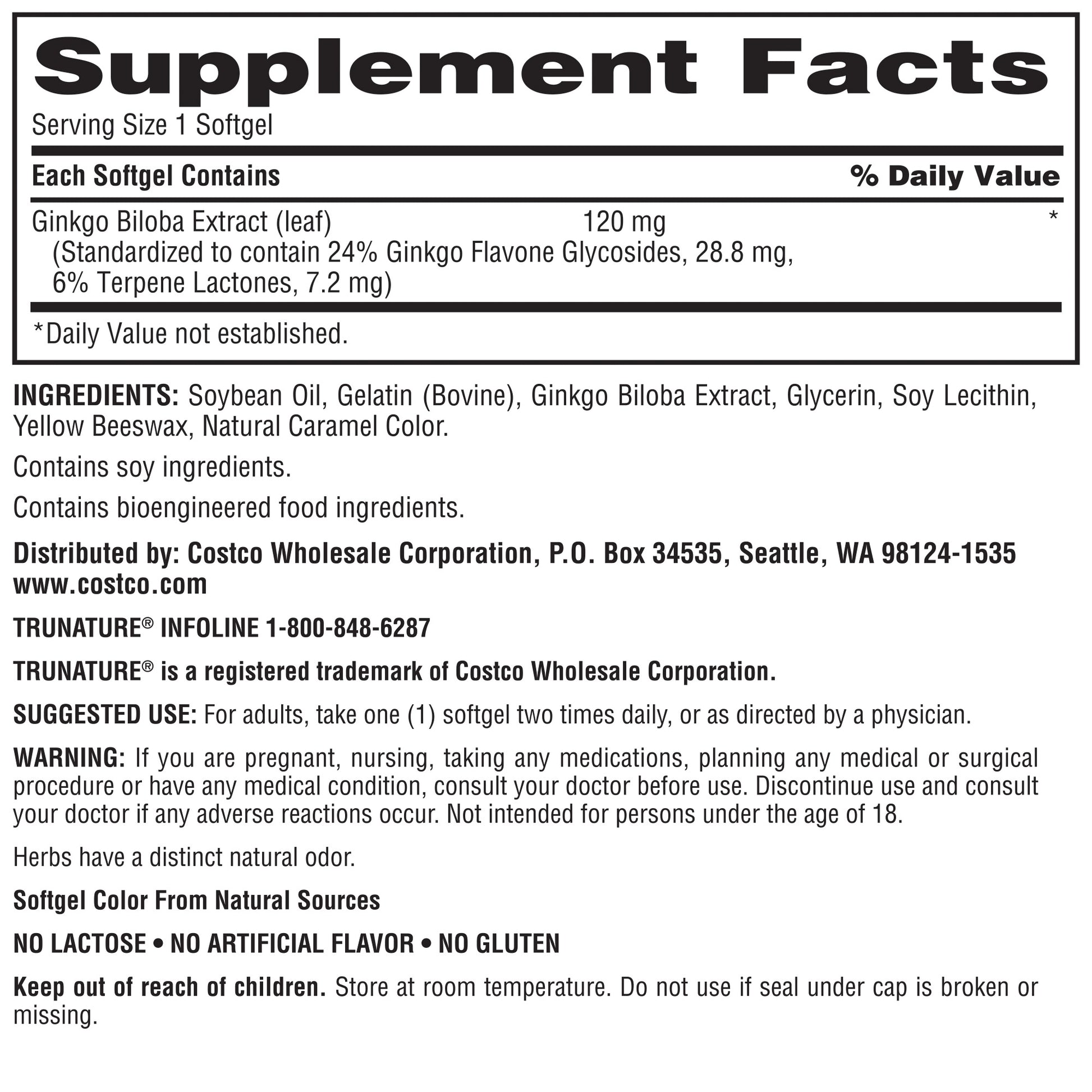 TRUNATURE GINKGO BILOBA 120MG 340 SOFTGELS