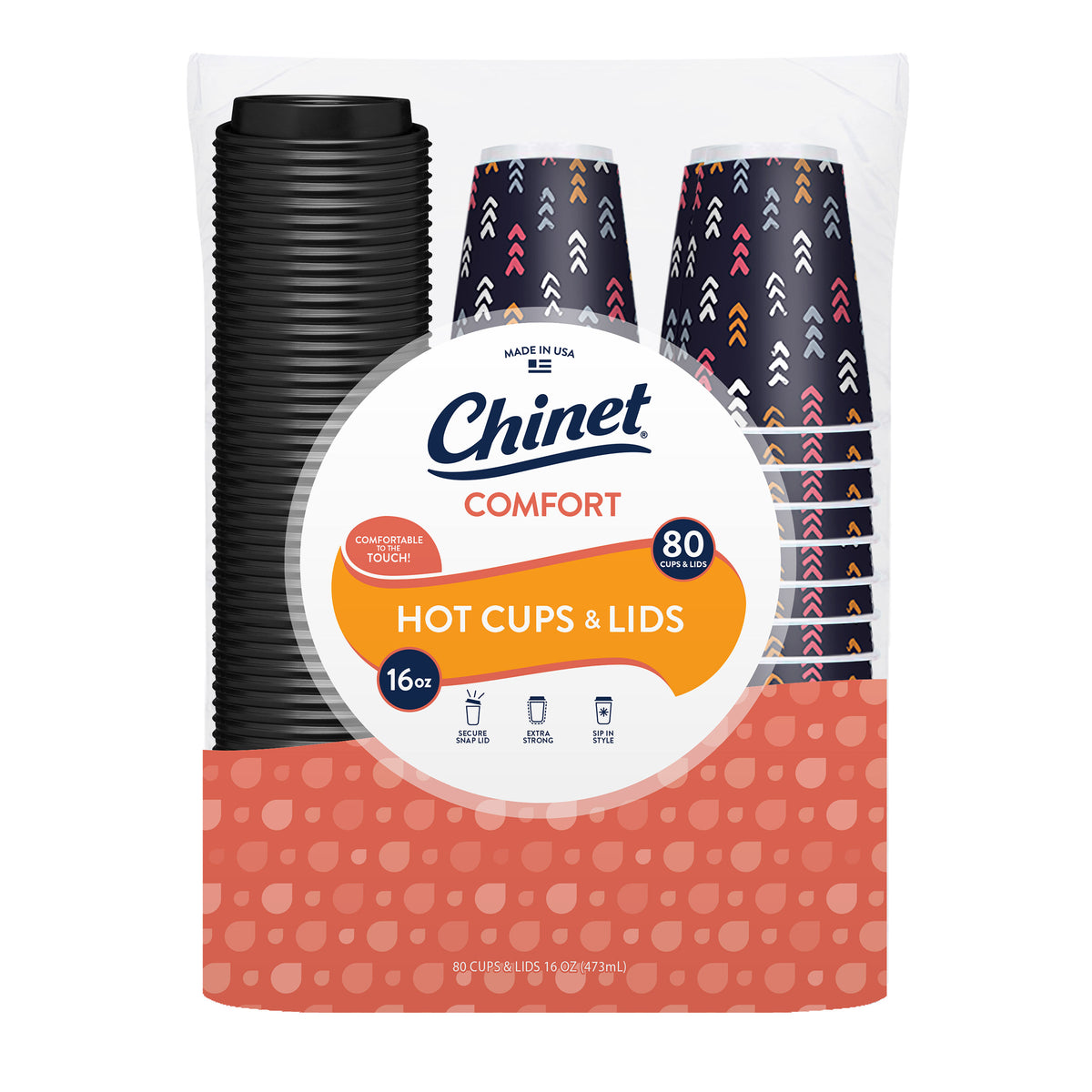 CHINET COMFORT 16 OUNCE CUPS & LIDS 80 COUNT