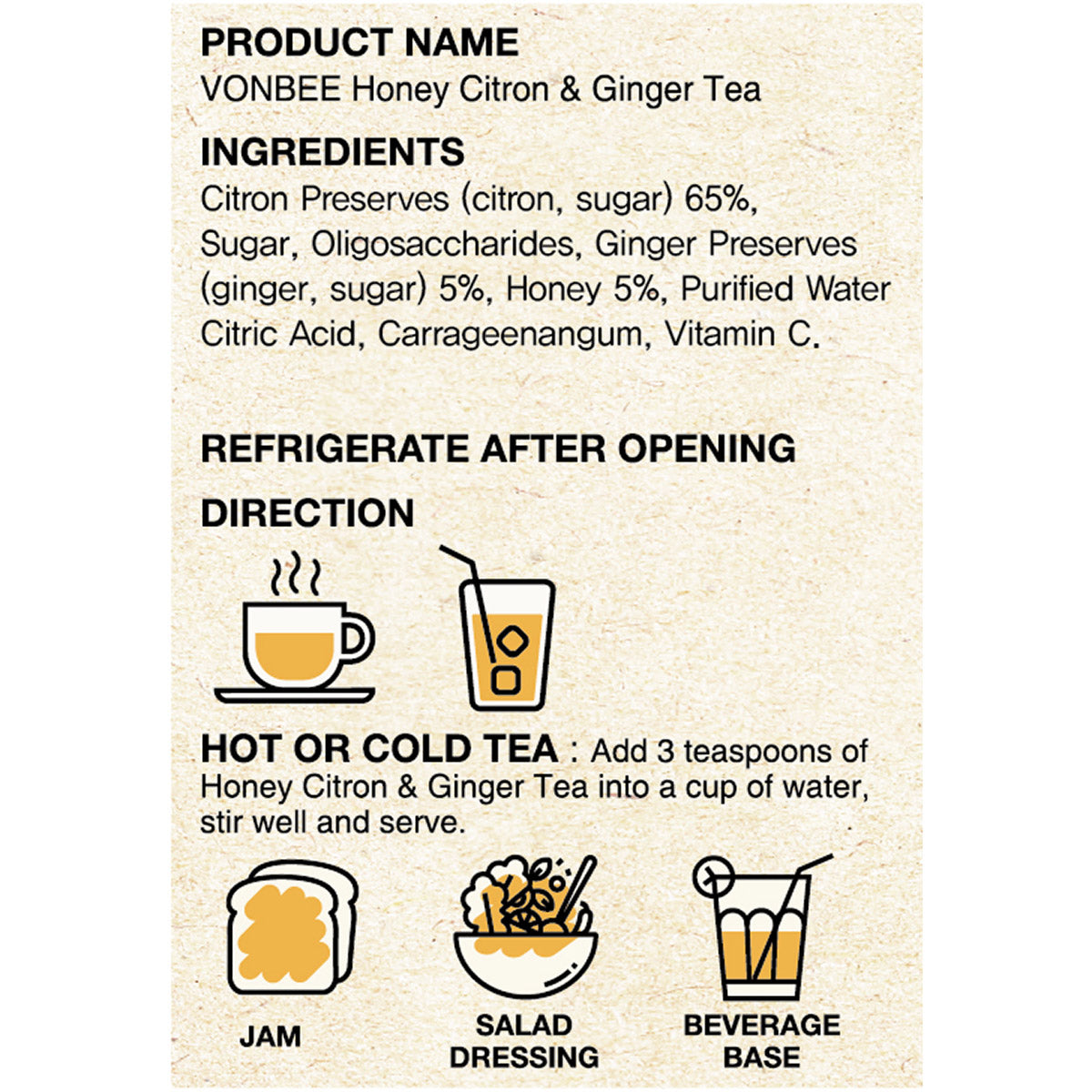 VONBEE HONEY CITRON GINGER TEA 70.54 OZ