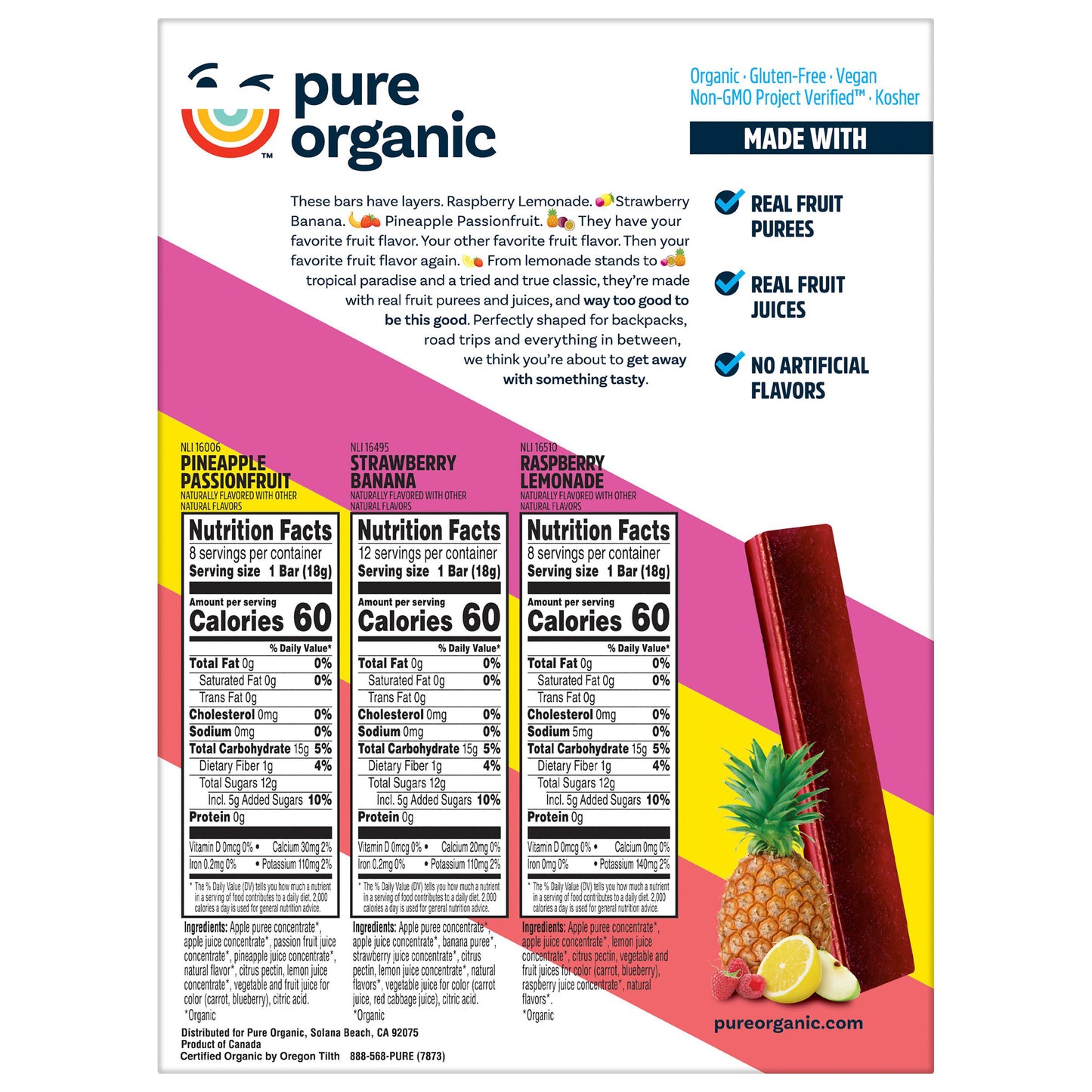 PURE ORGANIC LAYERED FRUIT BAR 28/.63 OZ