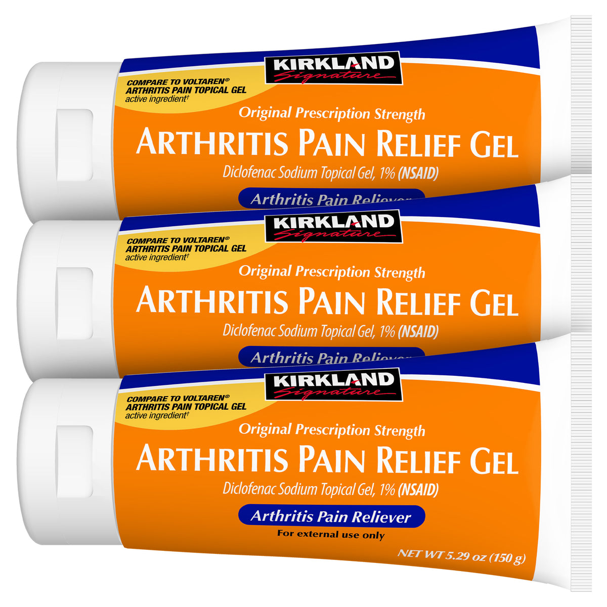 KIRKLAND SIGNATURE ARTHRITIS PAIN RELIEF GEL 3 X 5.29 OZ TUBES