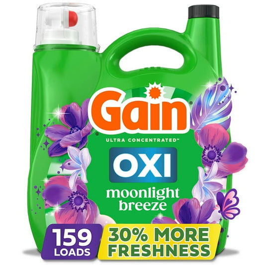 Gain + Oxi Liquid Laundry Detergent, Moonlight Breeze, 159 Loads, 170 fl. oz.