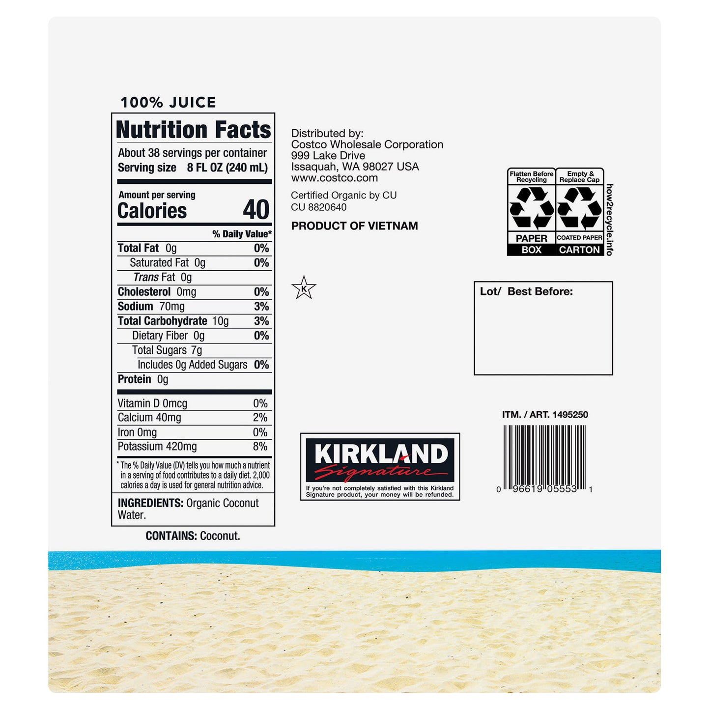 KIRKLAND SIGNATURE ORG COCONUT WATER 9/33.8 OZ