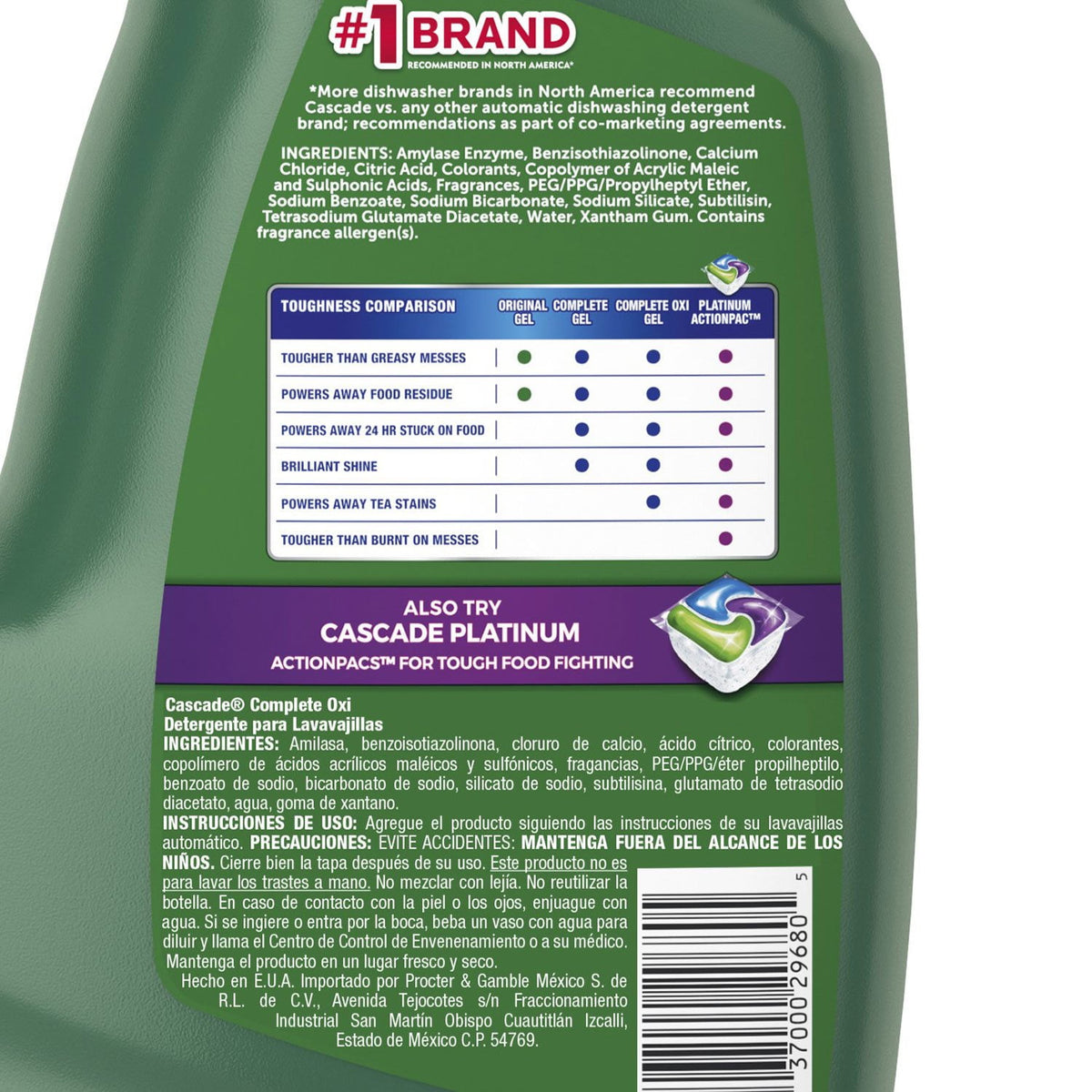 Cascade Complete Gel + Oxi Dishwasher Detergent, 125 fl. oz.