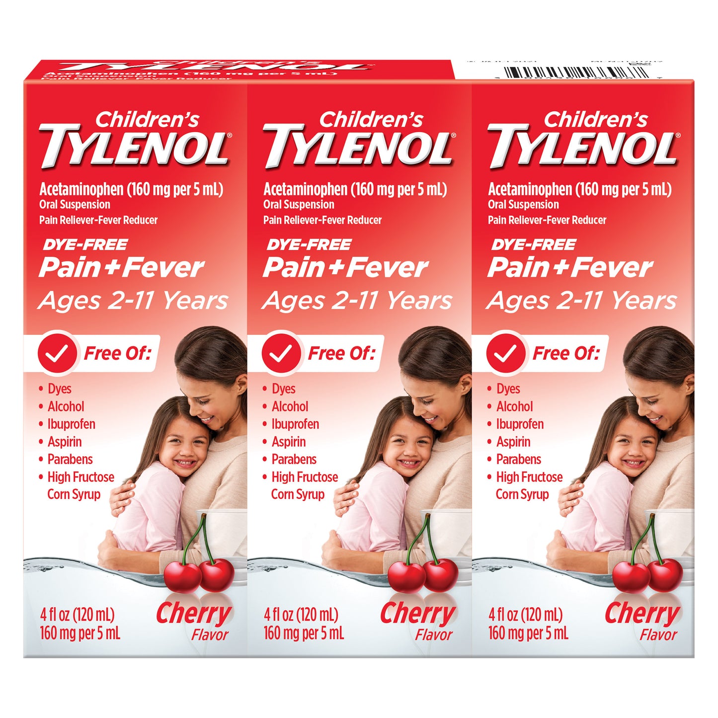 CHILDREN'S TYLENOL SUSPENSION DYE-FREE CHERRY 3X4 OZ • HSA/FSA ELIGIBLE