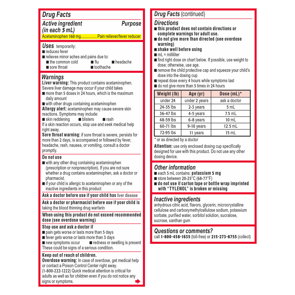 CHILDREN'S TYLENOL SUSPENSION DYE-FREE CHERRY 3X4 OZ • HSA/FSA ELIGIBLE