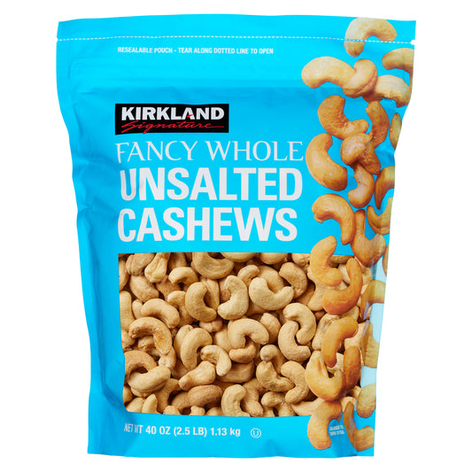 KIRKLAND SIGNATURE UNSALTED CASHEWS 40 OZ