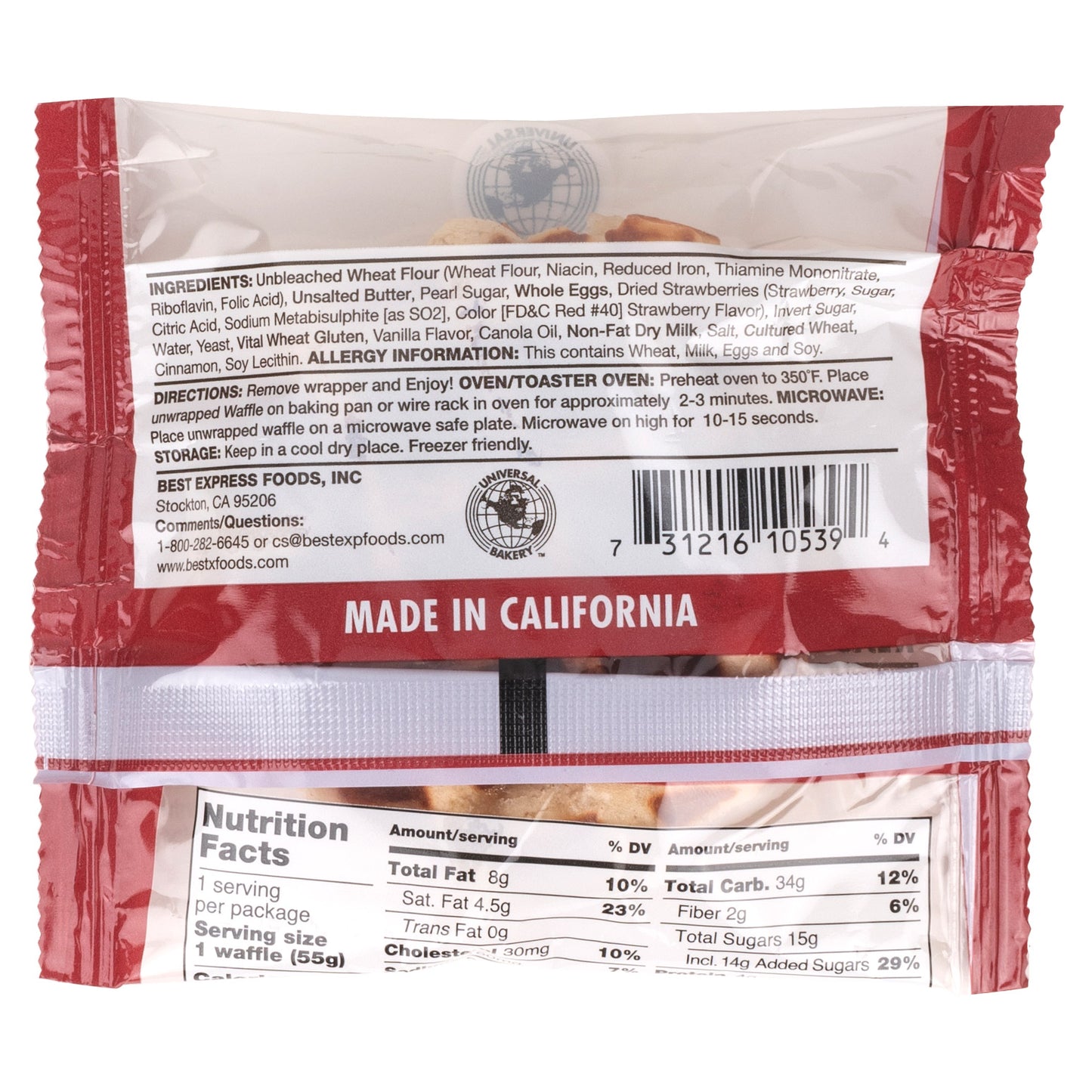 UNIVERSAL BAKERY STRAWBERRY WAFFLE 12/1.92 OZ