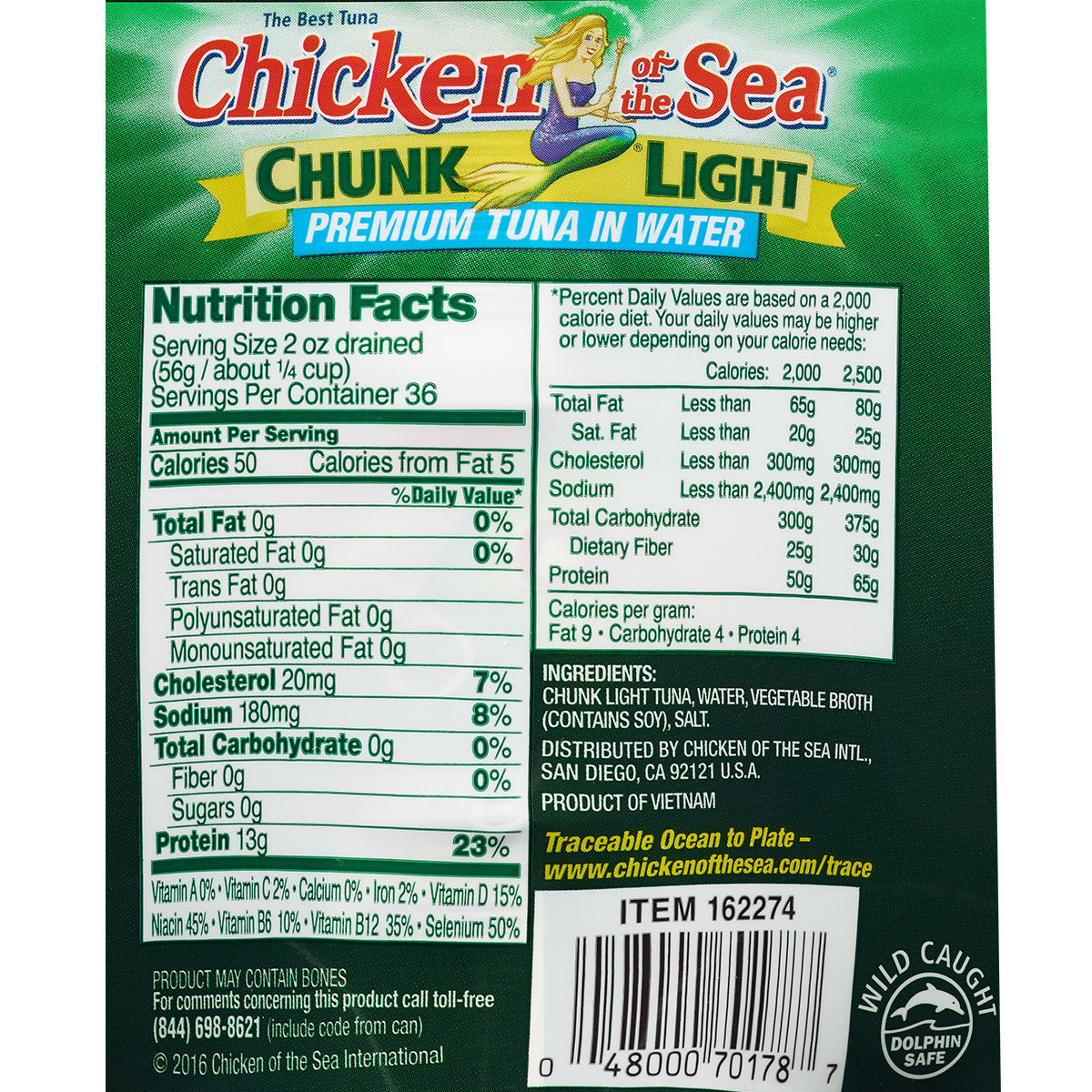 CHICKEN OF THE SEA CHUNK LIGHT TUNA 12/7 OZ