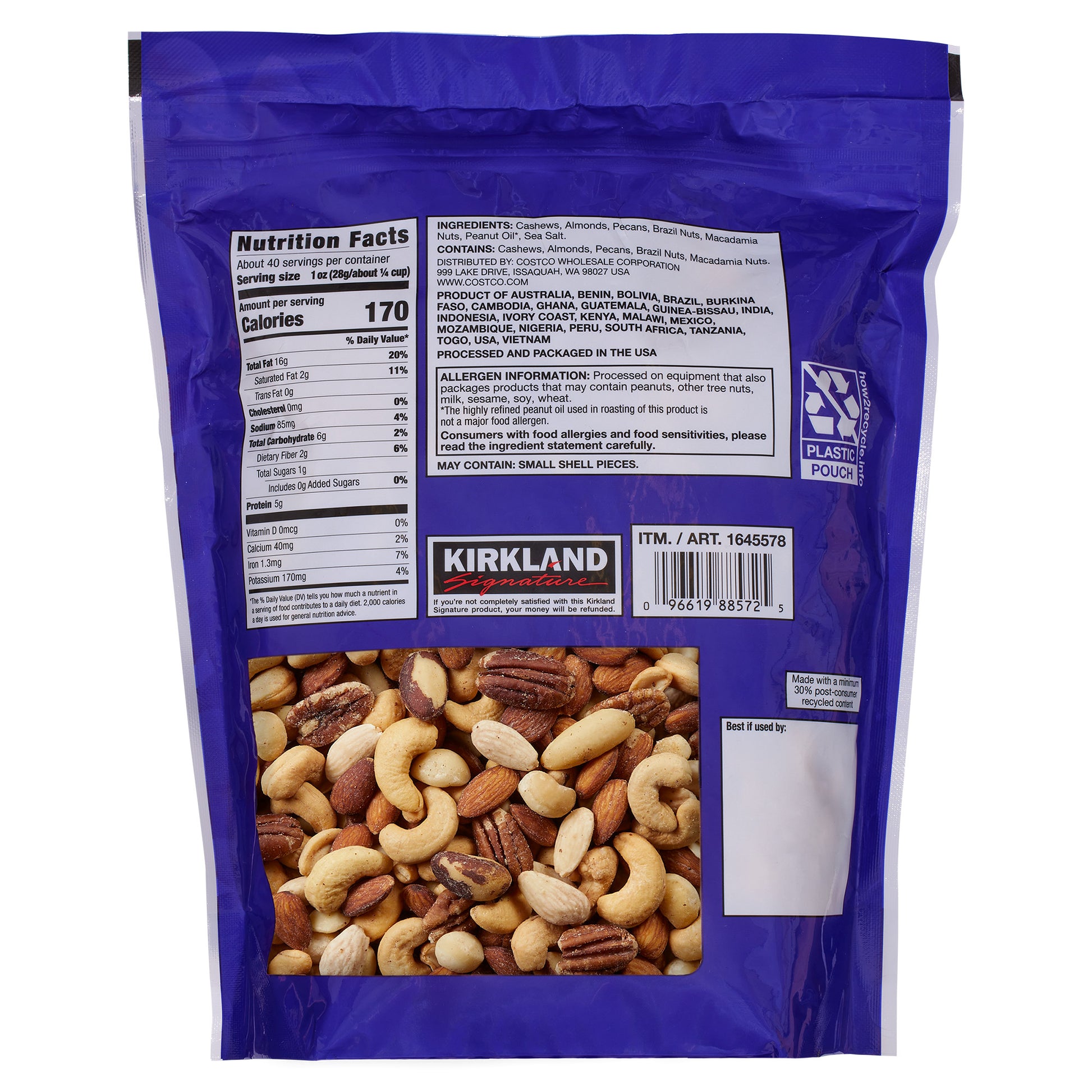 KIRKLAND SIGNATUR FANCY MIXED NUTS 40 OZ
