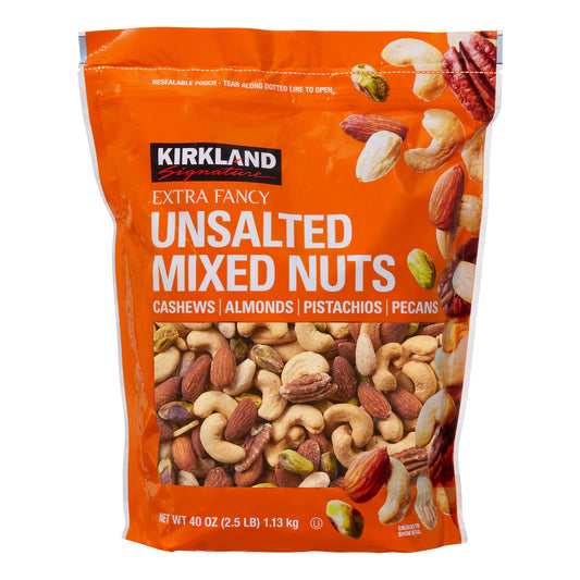 KIRKLAND SIGNATURE UNSALTED MIXED NUTS 40 OZ