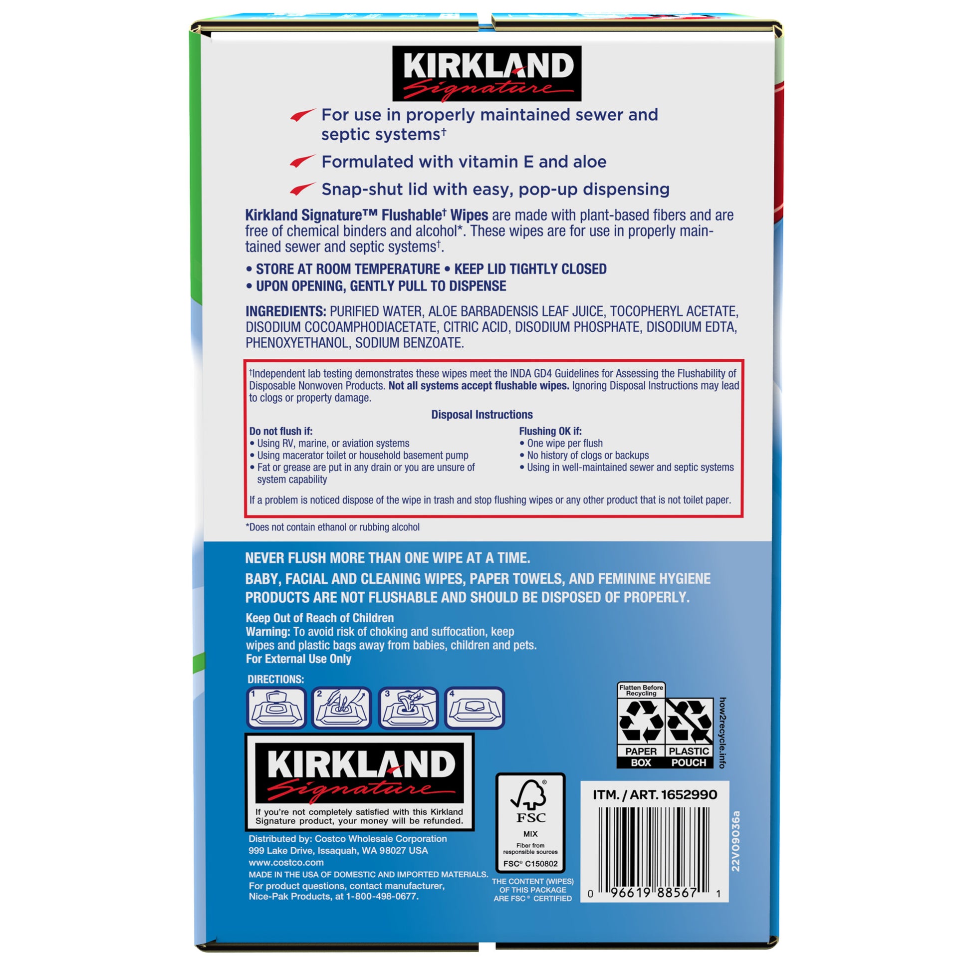 KIRKLAND SIGNA TURE FLUSHABLE WIPES DƯex JERK FRAGRANCE FREE 640CT ISI
