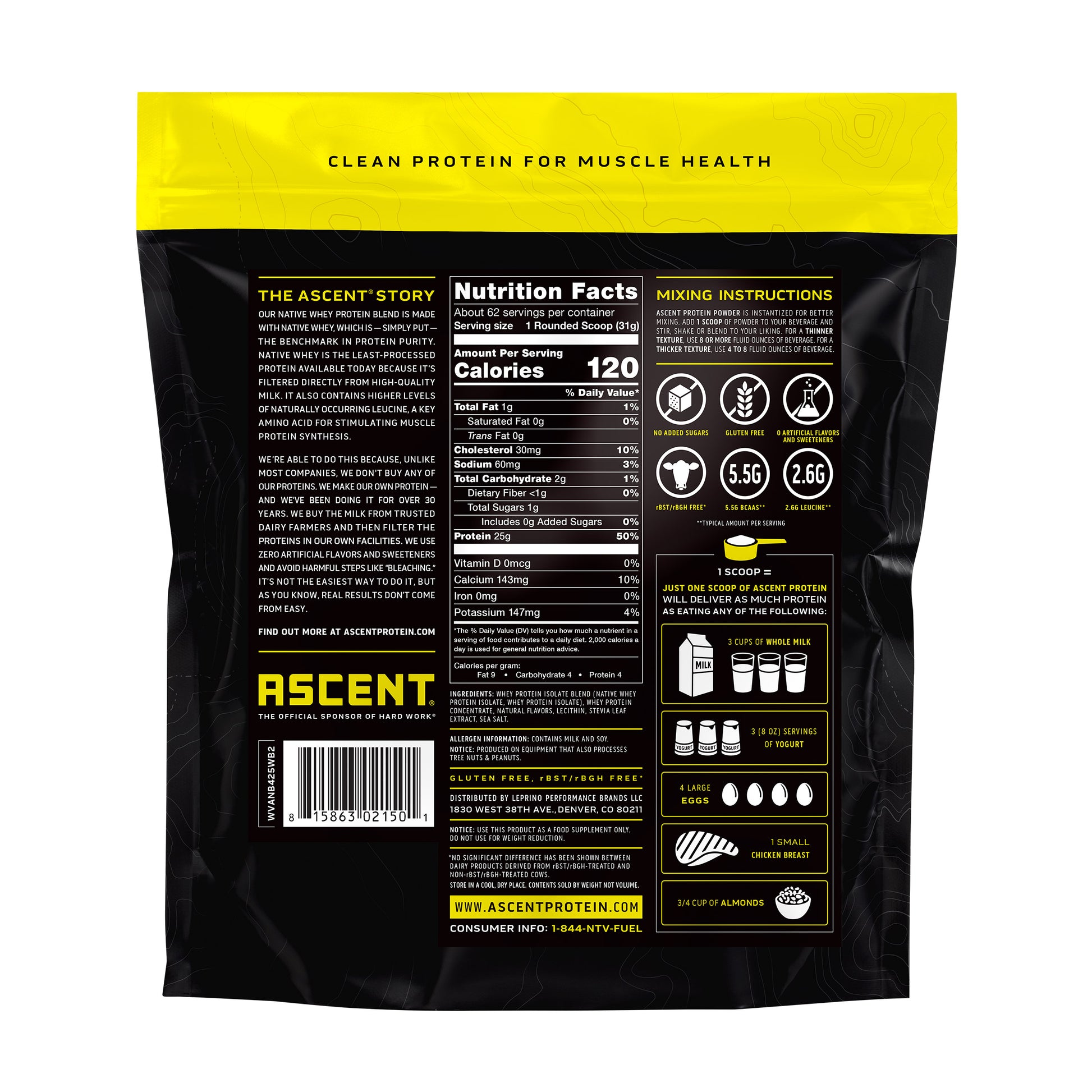 ASCENT WHEY PROTEIN VANILLA, 4.25 LBS