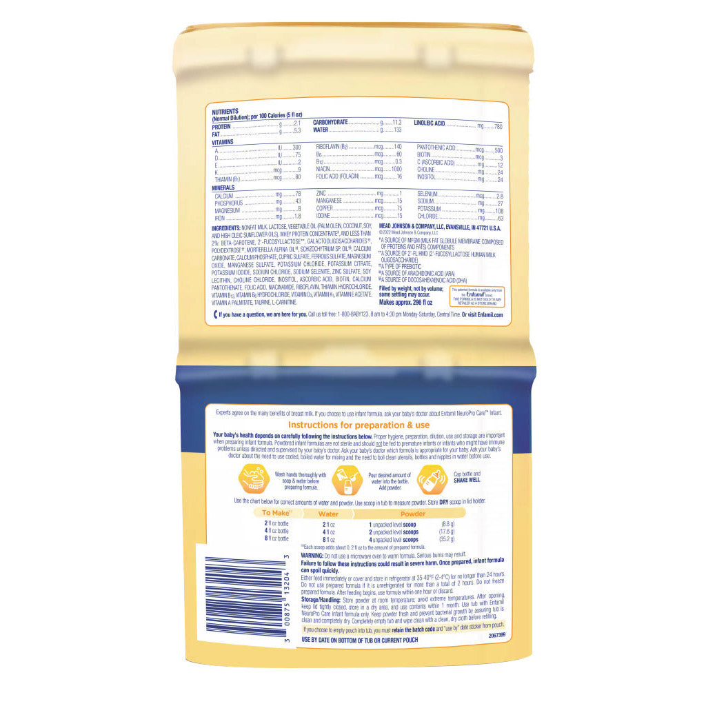 ENFAMIL NEUROPRO CARE INFANT FORMULA • 2' - FL HMO 20.7 OZ, 2-РACK • BETA CAROTENE, DHA, MFGM • MILK BASED POWDER • NON GMO • HuM06 IMMUNE BLEND