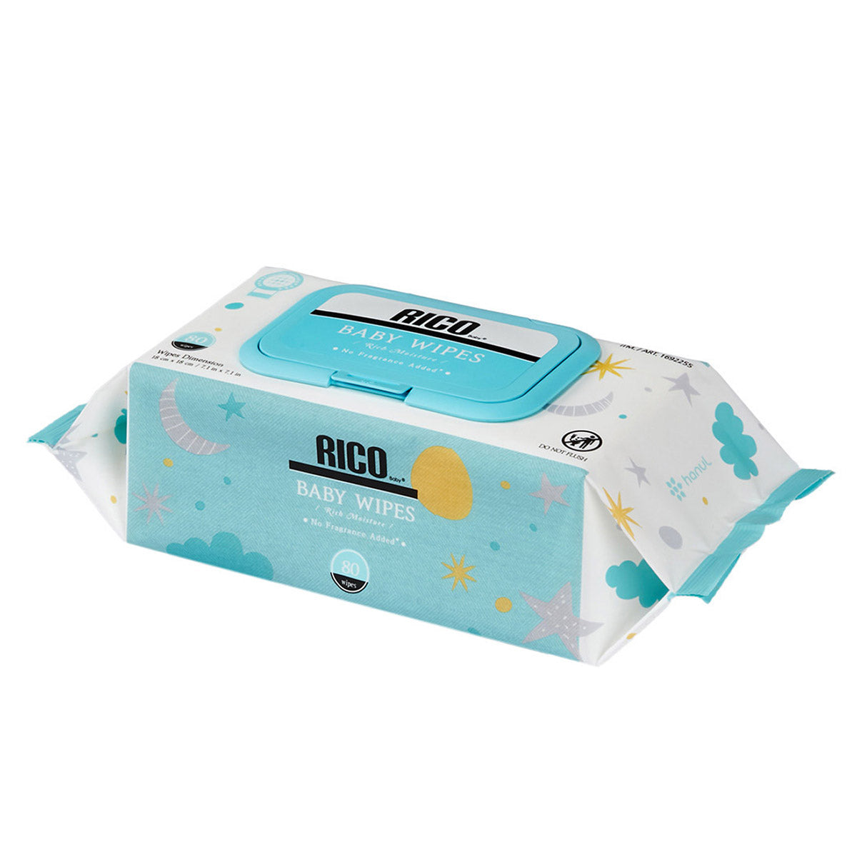 RICO NO FRAGRANCE ADDED BABY WIPES - 720CT • 9 FLIPTOP PKS: 80 WIPES • LARGE WIPES • NO FRAGRANCE ADDED • GENTLE FORMULA • ULTRAMOISTURIZING • NO PARABENS