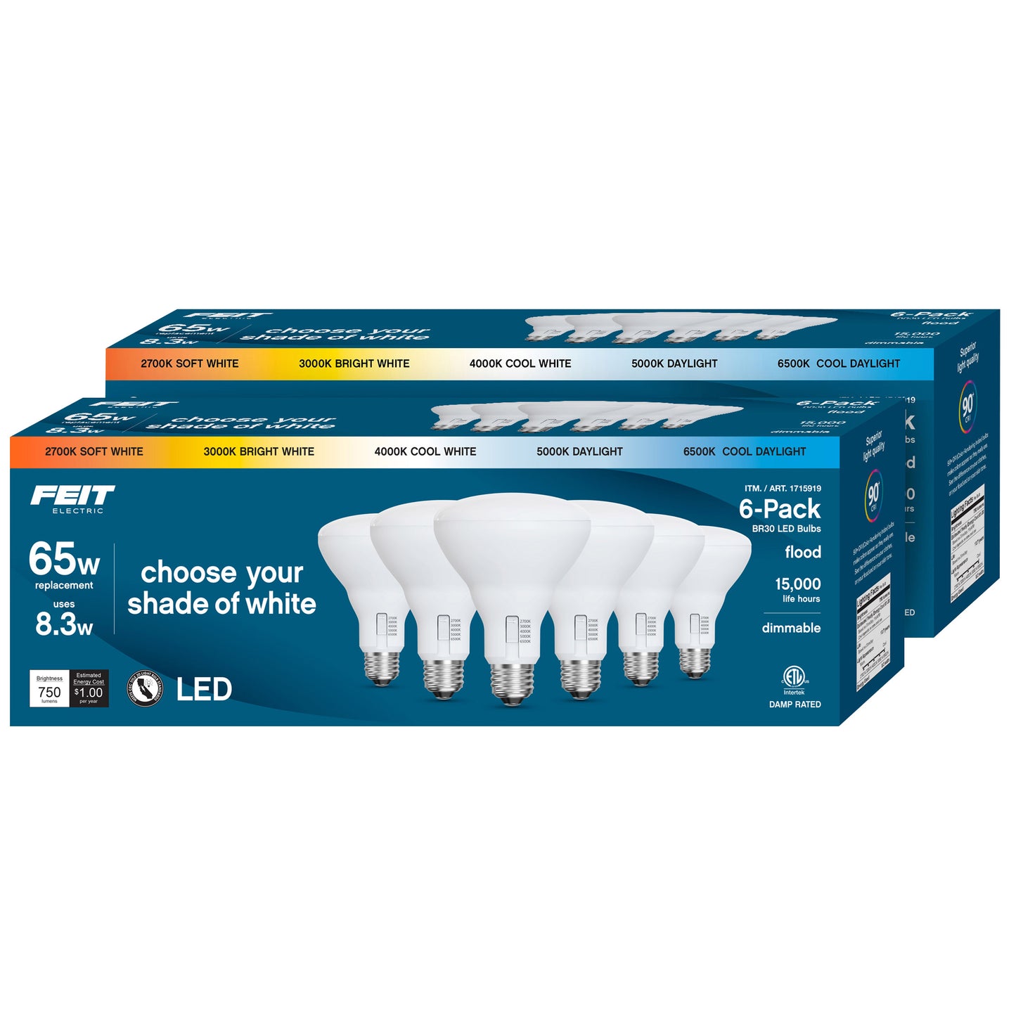 FEIT ELECTRIC 60W 5-CCT OMNI GLASS LED LIGHT BULB 6 PACK