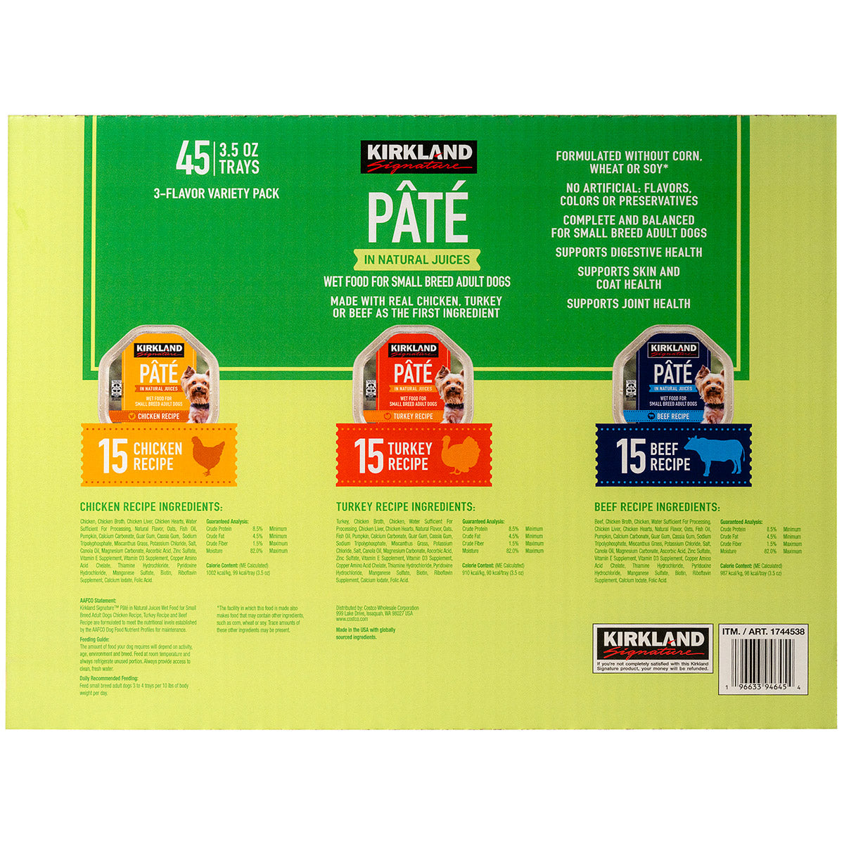 KIRKLAND SIGNATURE DOG FOOD PATE VARIETY 45/3.5 OZ