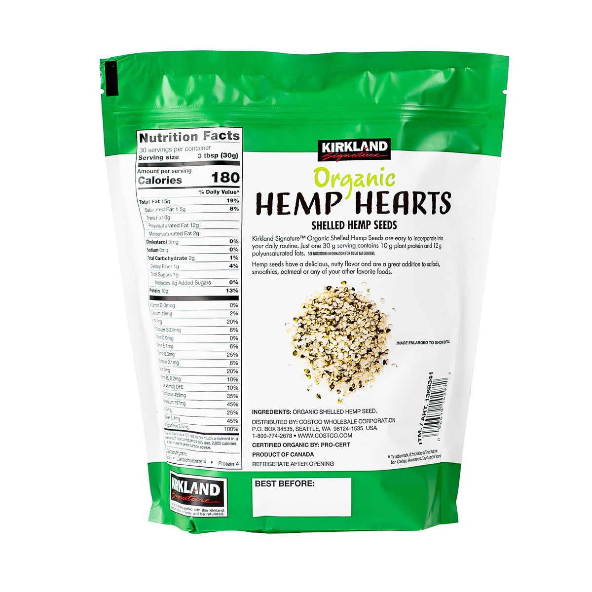 KIRKLAND SIGNATURE ORGANIC HEMP HEARTS 2 LB