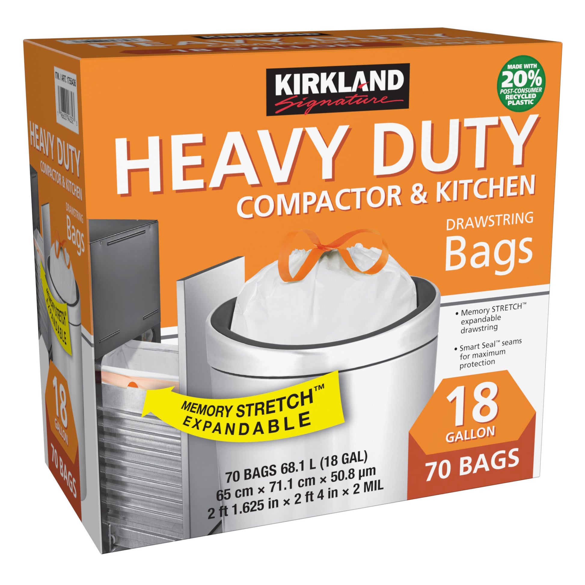 KIRKLAND SIGNATURE COMPACTOR /KITCHEN BAG 70 CT/18 GAL