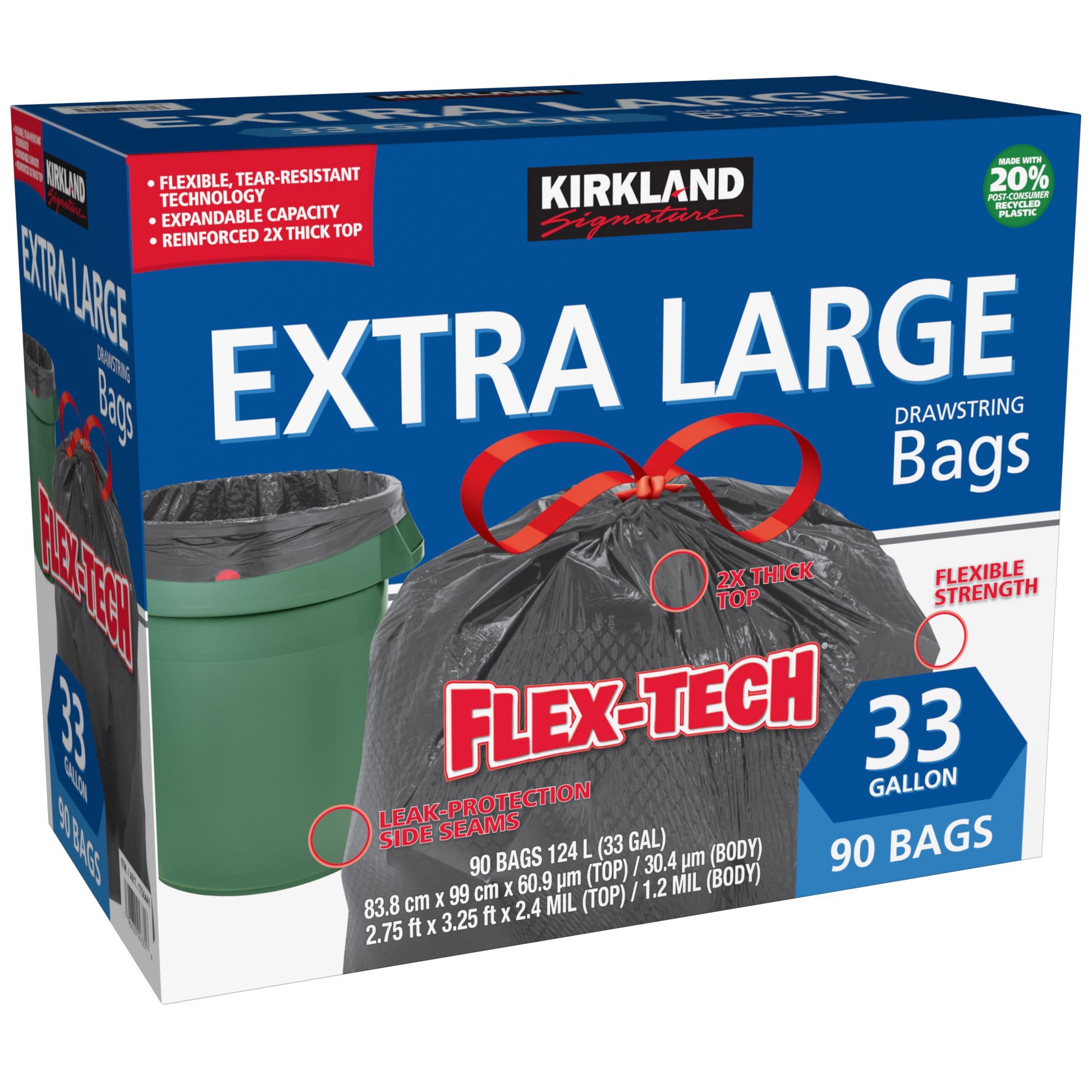 KIRKLAND SIGNATURE FLEX-TECH TRASH BAG 90 CT/33 GAL