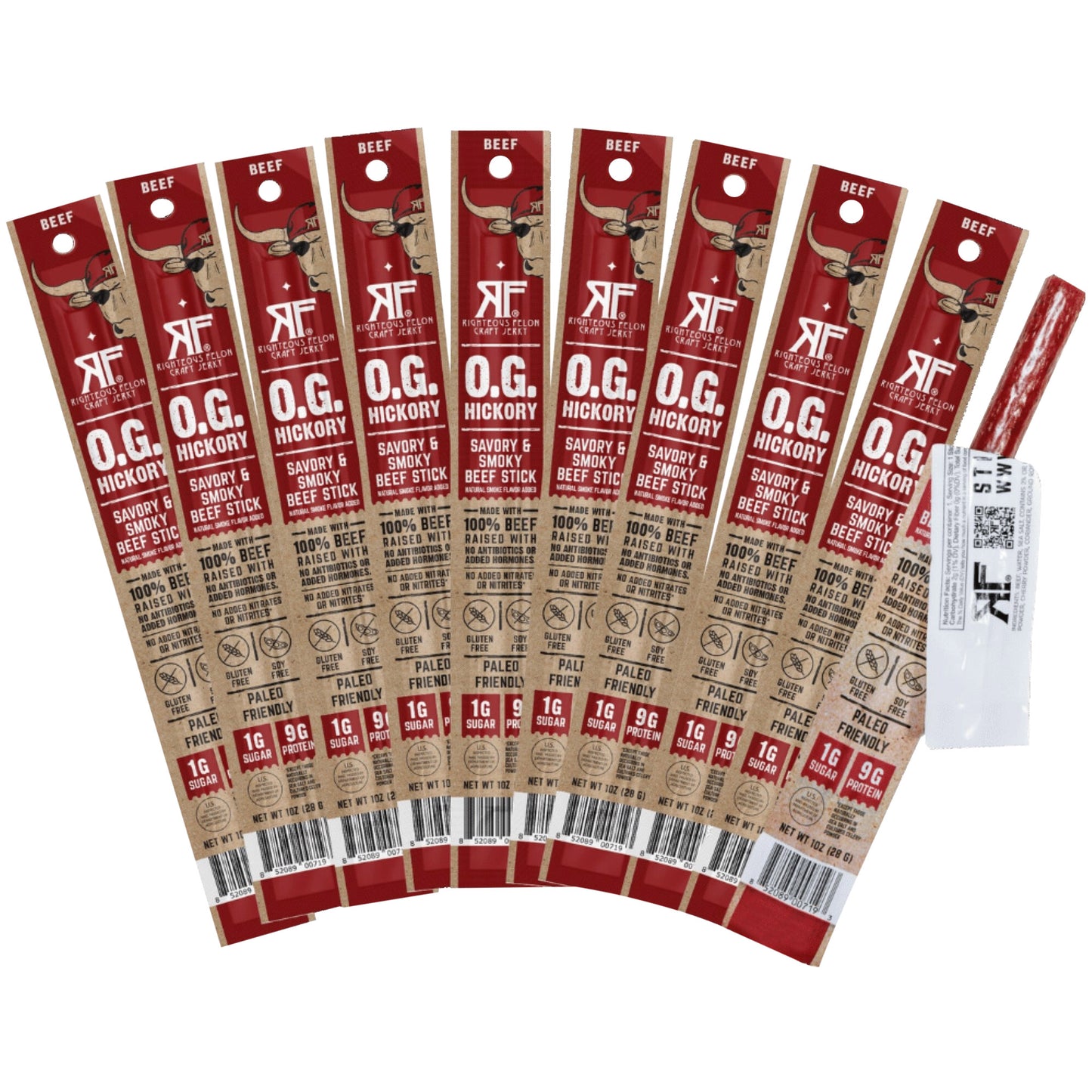 RIGHTEOUS FELON O.G. HICKORY BEEF STICKS 12/ 1 OZ
