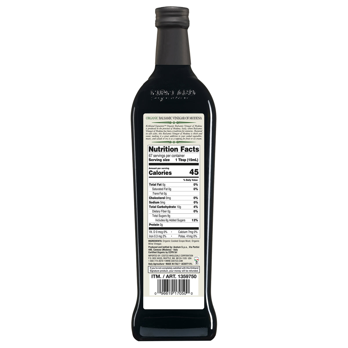 KIRKLAND SIGNATURE ORGANIC BALSAMIC VINEGAR 33.8 OZ