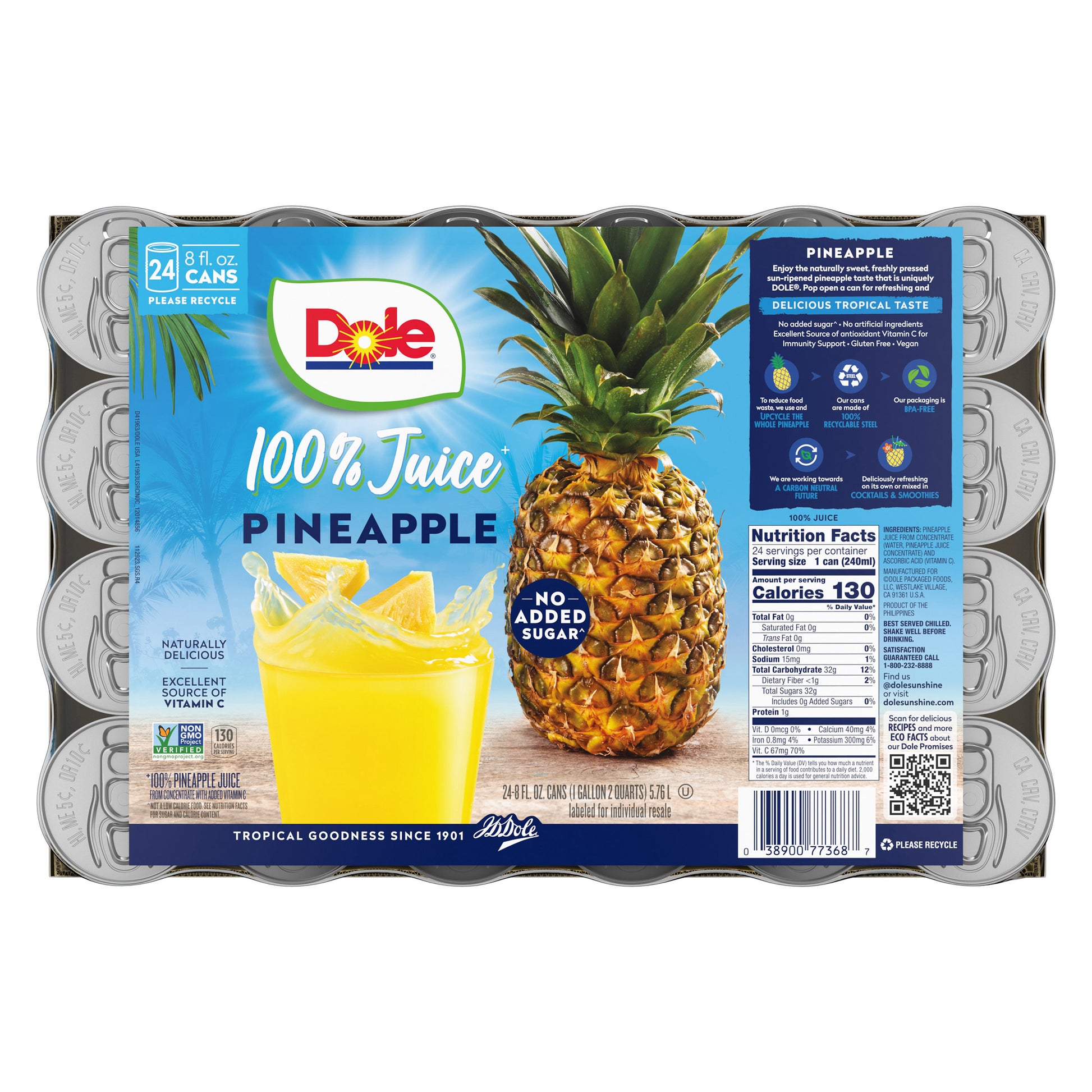 DOLE 100% PINEAPPLE JUICE 24/8 OZ