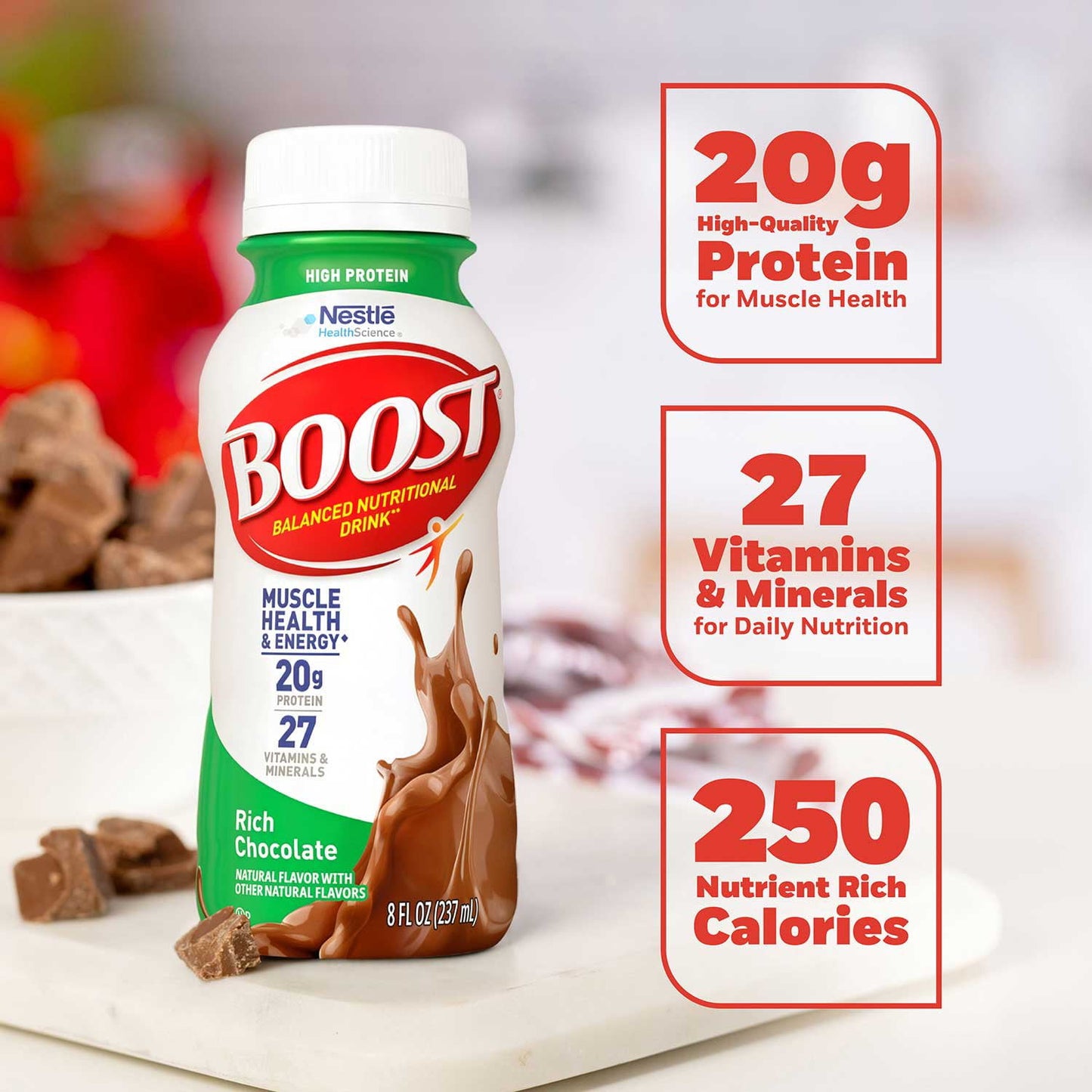 BOOST 20g High Protein Nutritional Drink, Chocolate 8 fl. oz., 28 ct.