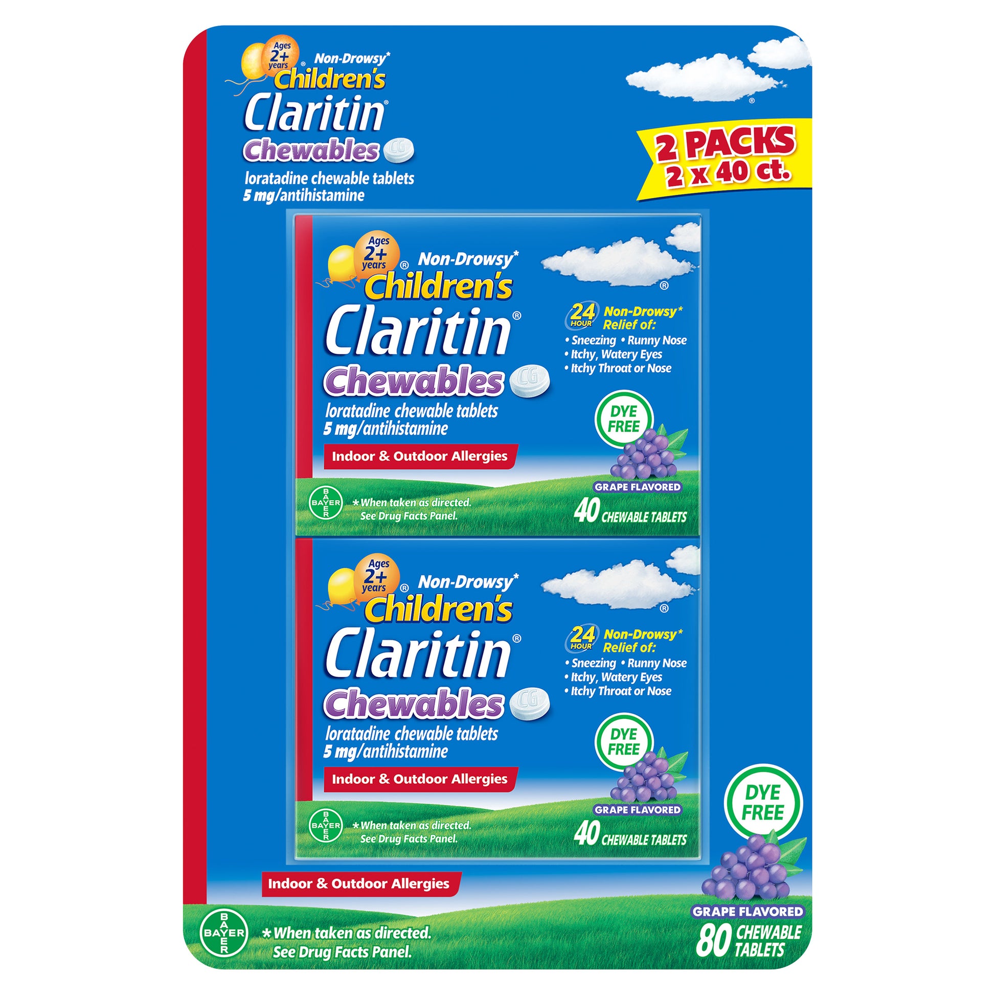 CLARITIN CHILDREN'S DYE-FREE CHEWABLE 5MG GRAPE TABLET 80 COUNT