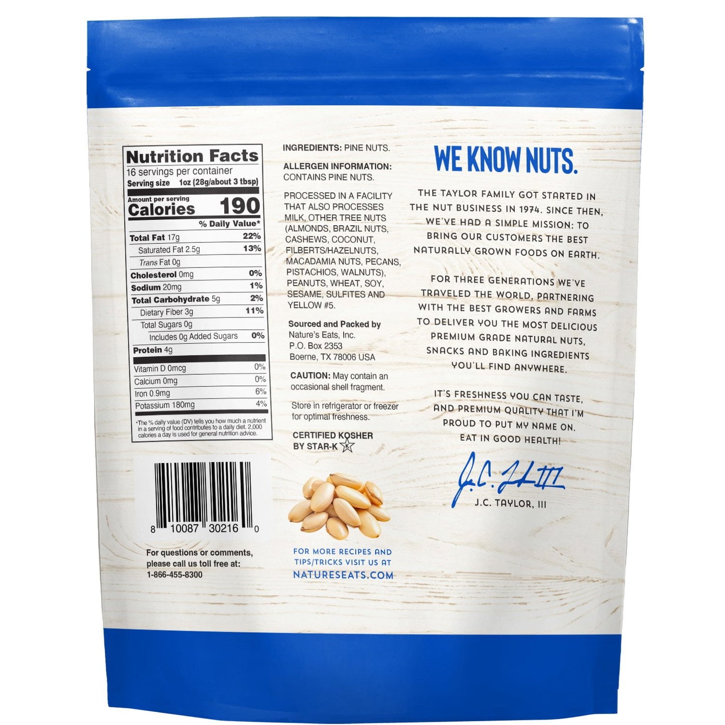 Nature's Eats Pine Nuts, 16 oz.