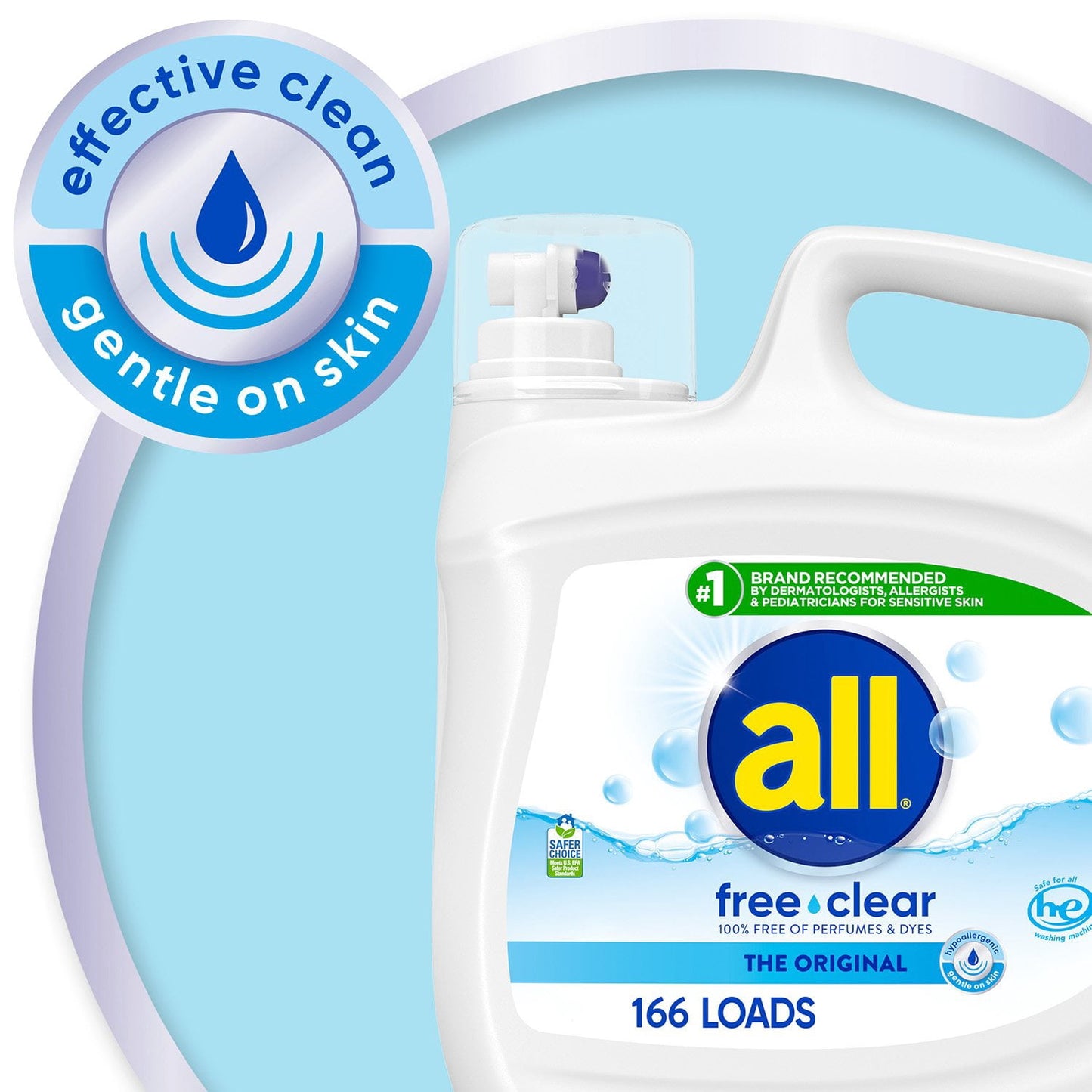 all Liquid Laundry Detergent, Free Clear for Sensitive Skin, 208oz, 166 loads
