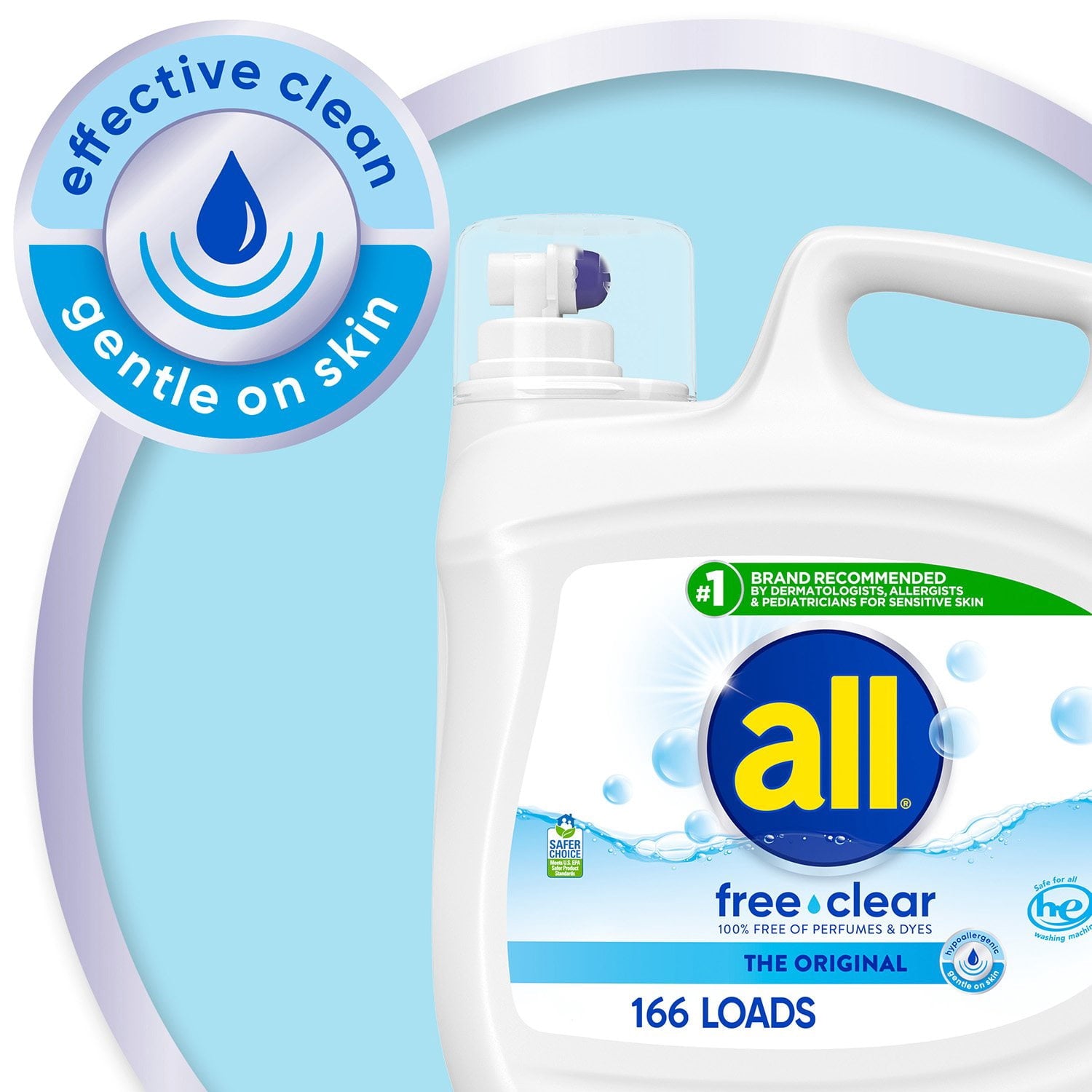 all Liquid Laundry Detergent, Free Clear for Sensitive Skin, 208oz, 166 loads