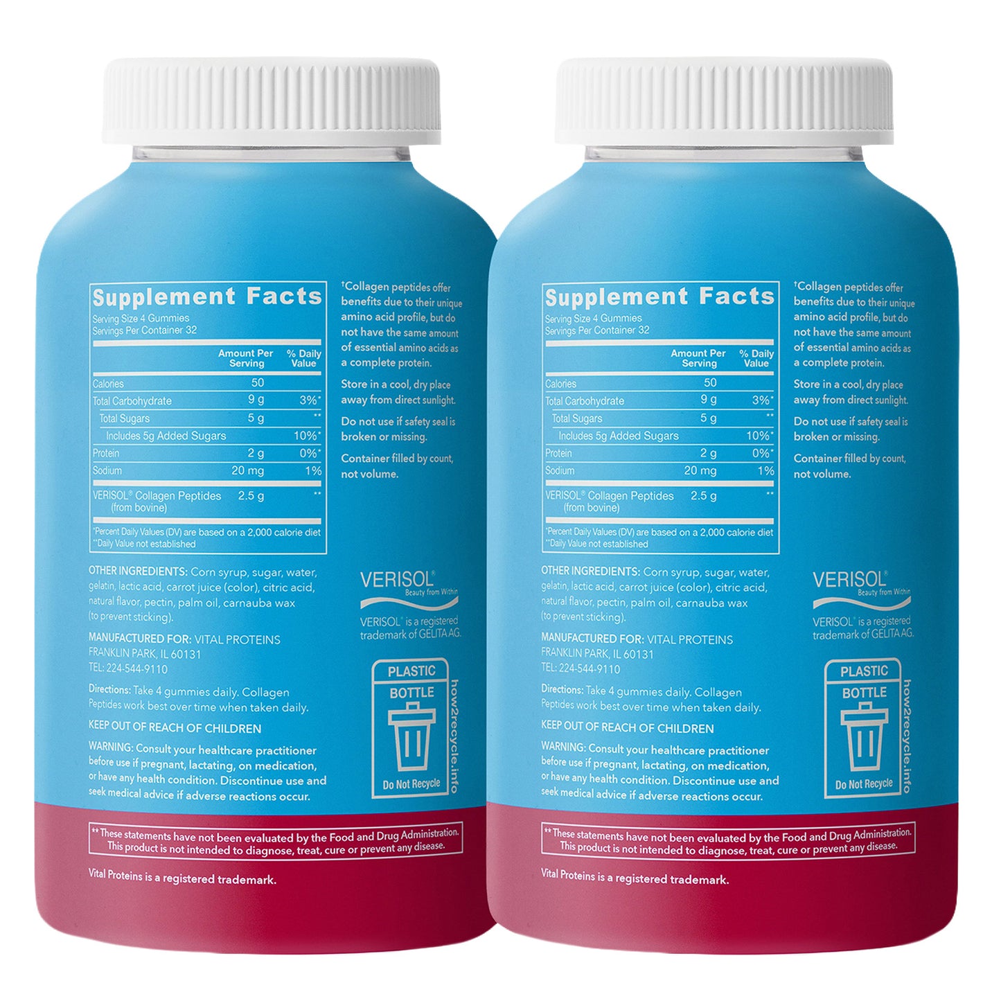VITAL PROTEINS COLLAGEN GUMMIES RASPBERRY, 256CT