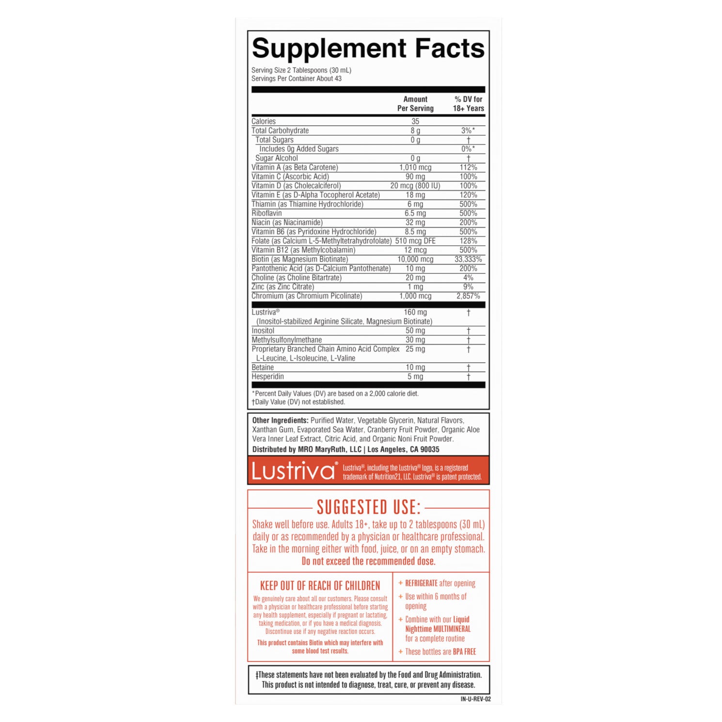 MARYRUTH'S LIQUID MULTIVITAMIN + HAIR GROWTH 2 X 220Z