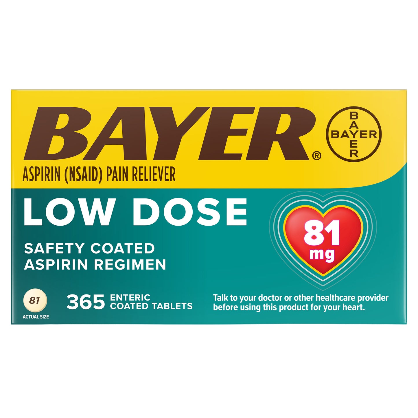 BAYER LOW DOSE 81MG ASPIRIN REGIMEN 365 TABLETS • HSA/FSA ELIGIBLE
