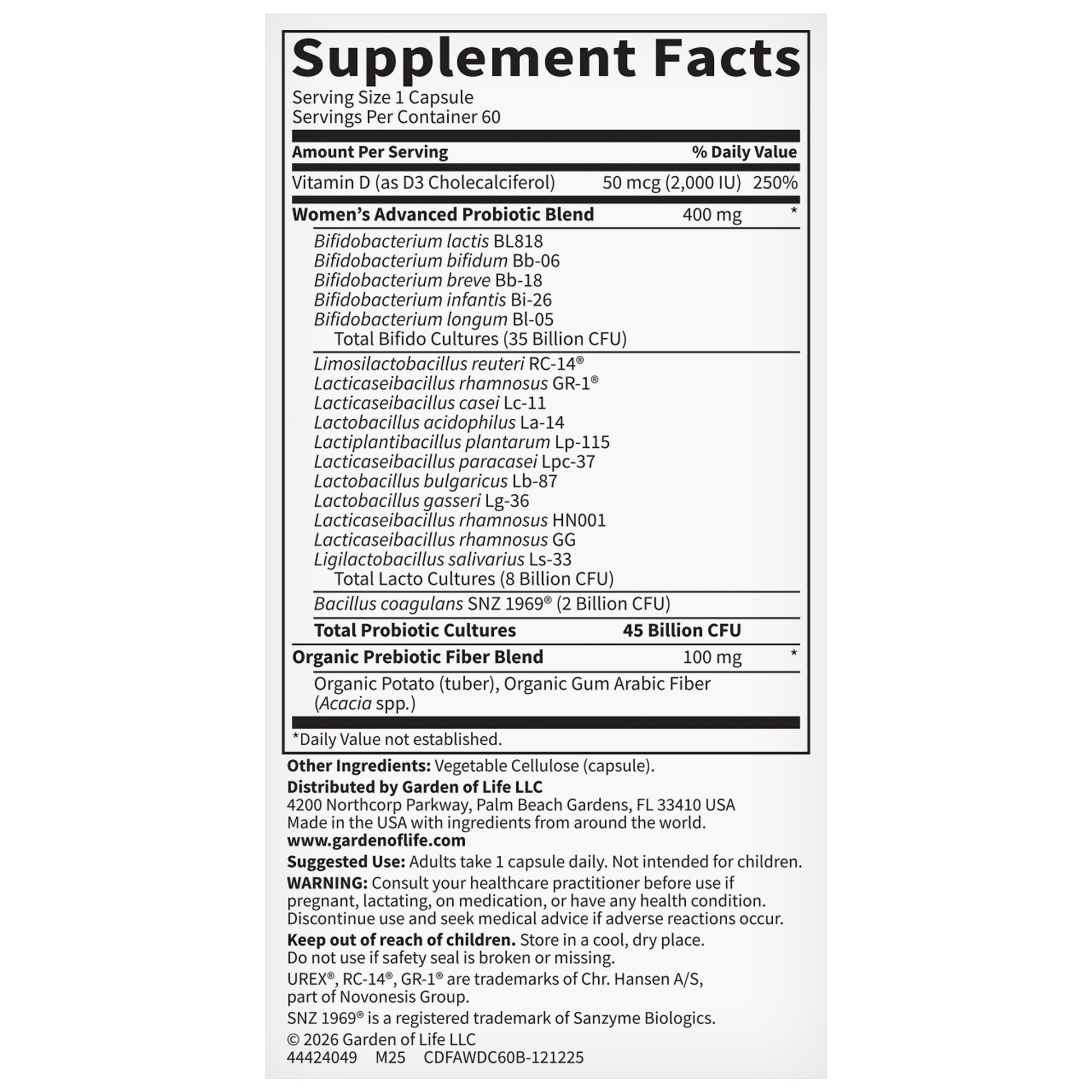 GARDEN OF LIFE ADVANCED DAILY WOMENS PROBIOTIC 60 CAPSULES