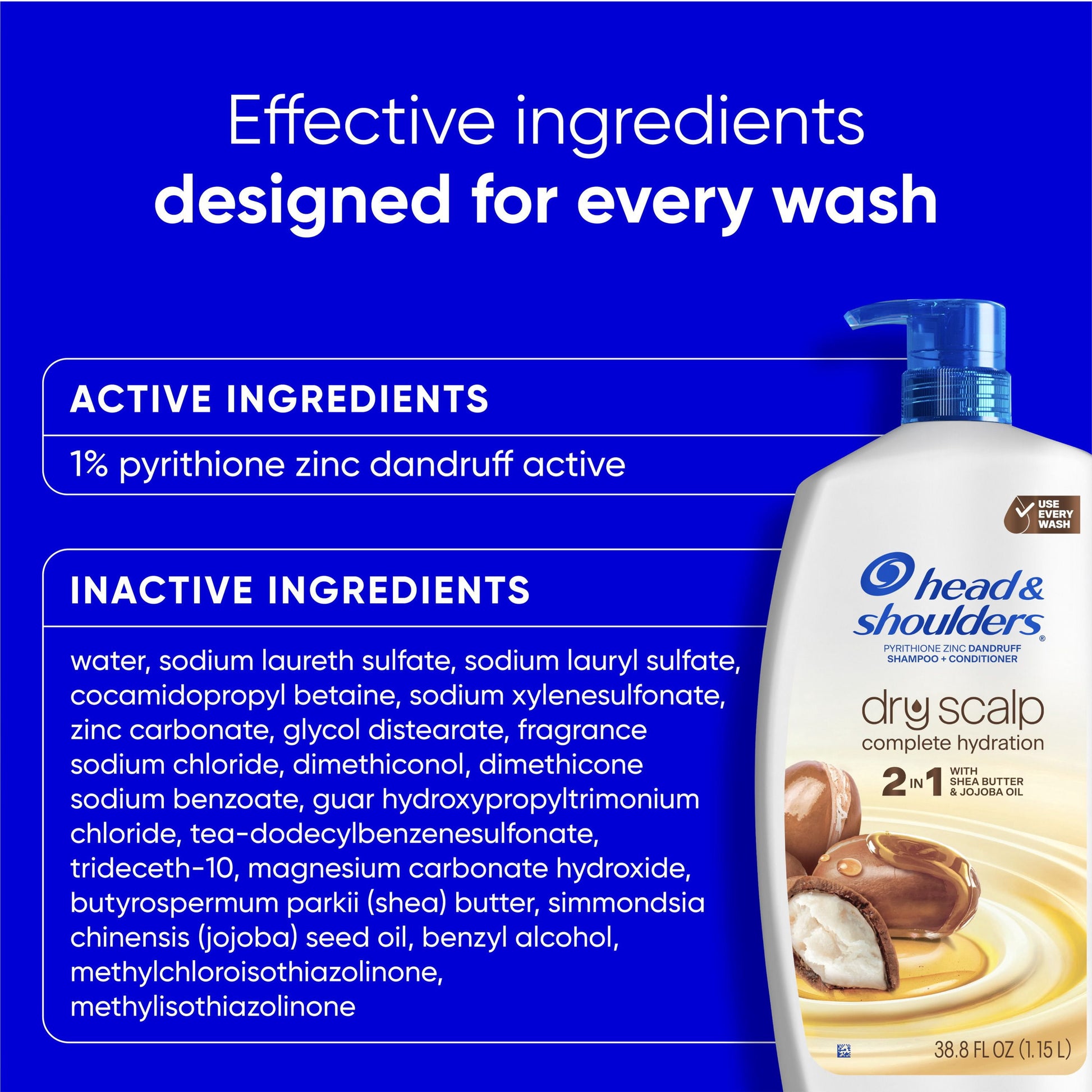 Head & Shoulders Anti-Dandruff Dry Scalp Care 2 - in - 1, Shampoo + Conditioner, Moisturizing Dry Scalp Relief, 38.8 fl. oz.