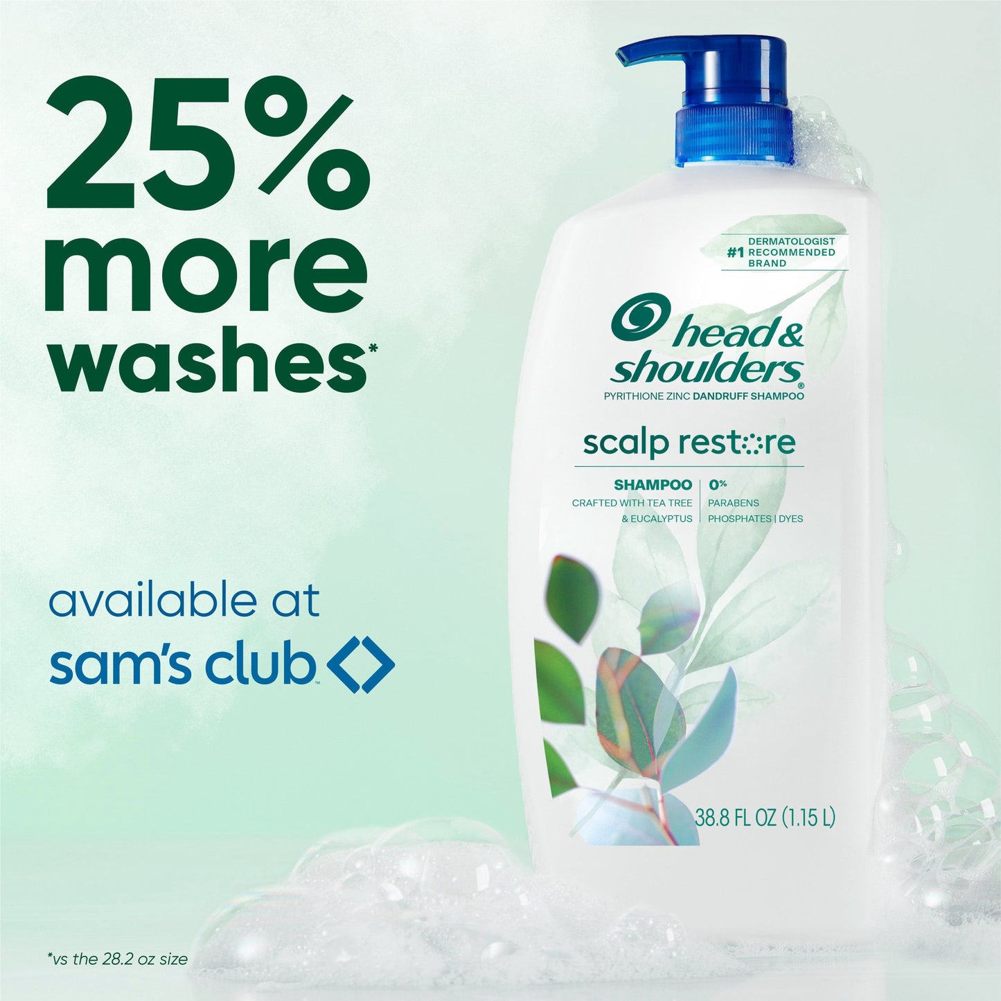 Head & Shoulders Scalp Restore Anti-Dandruff Shampoo with Tea Tree & Eucalyptus, Removes Buildup & Repairs Damage, 38.8 fl. oz.