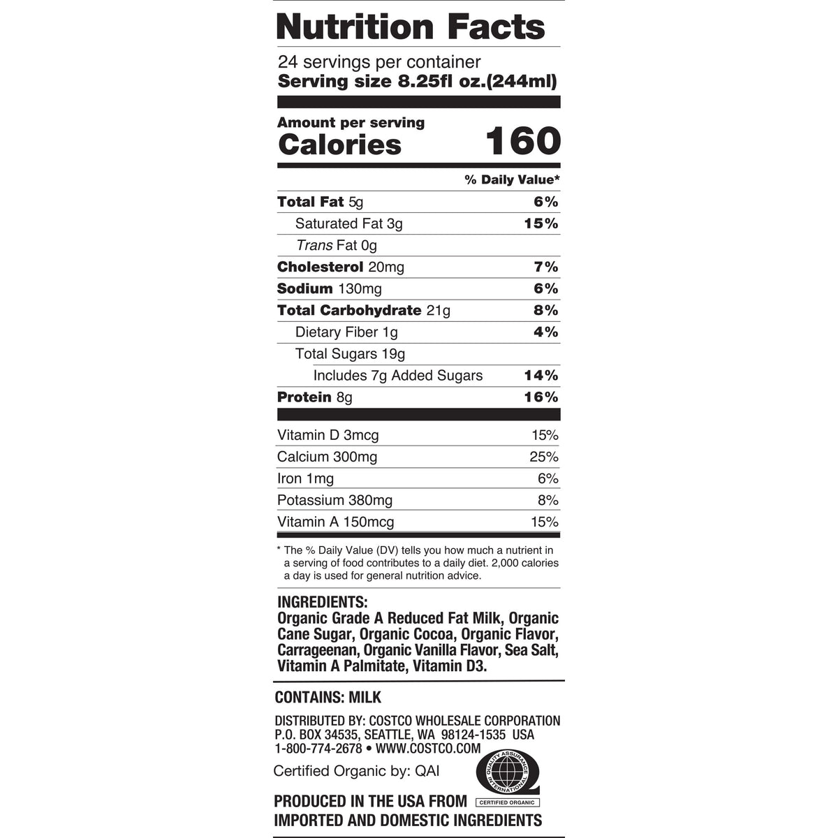 KIRKLAND SIGNATURE ORG CHOCOLATE MILK 24/8.25 OZ