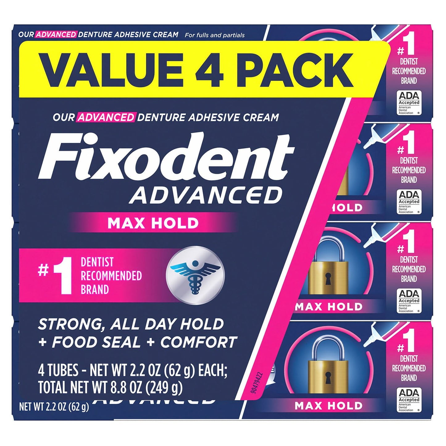 Fixodent Advanced Denture Adhesive, Max Hold, 2.2 oz., 4 pk.