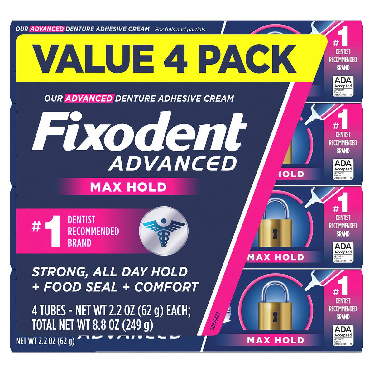 Fixodent Advanced Denture Adhesive, Max Hold, 2.2 oz., 4 pk.