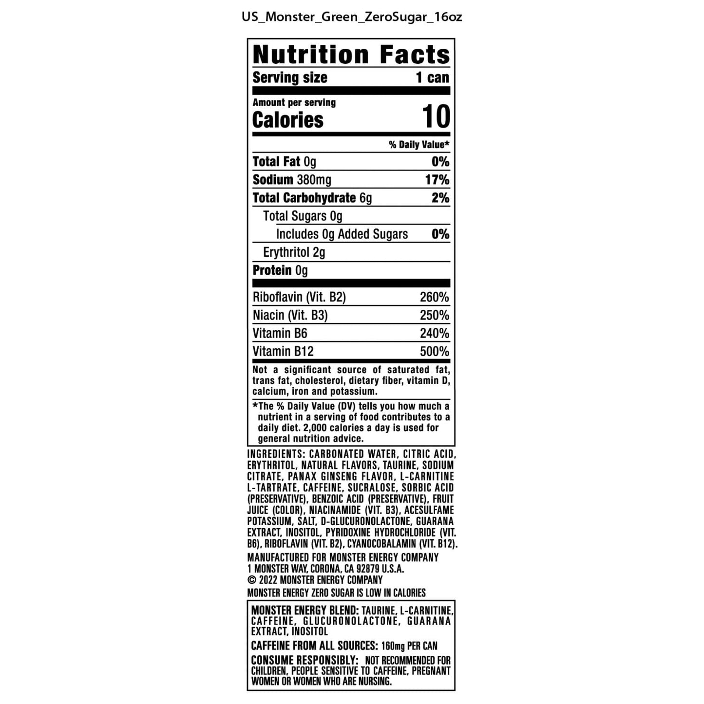 Monster Energy Zero Sugar 16 fl. oz., 24 pk.