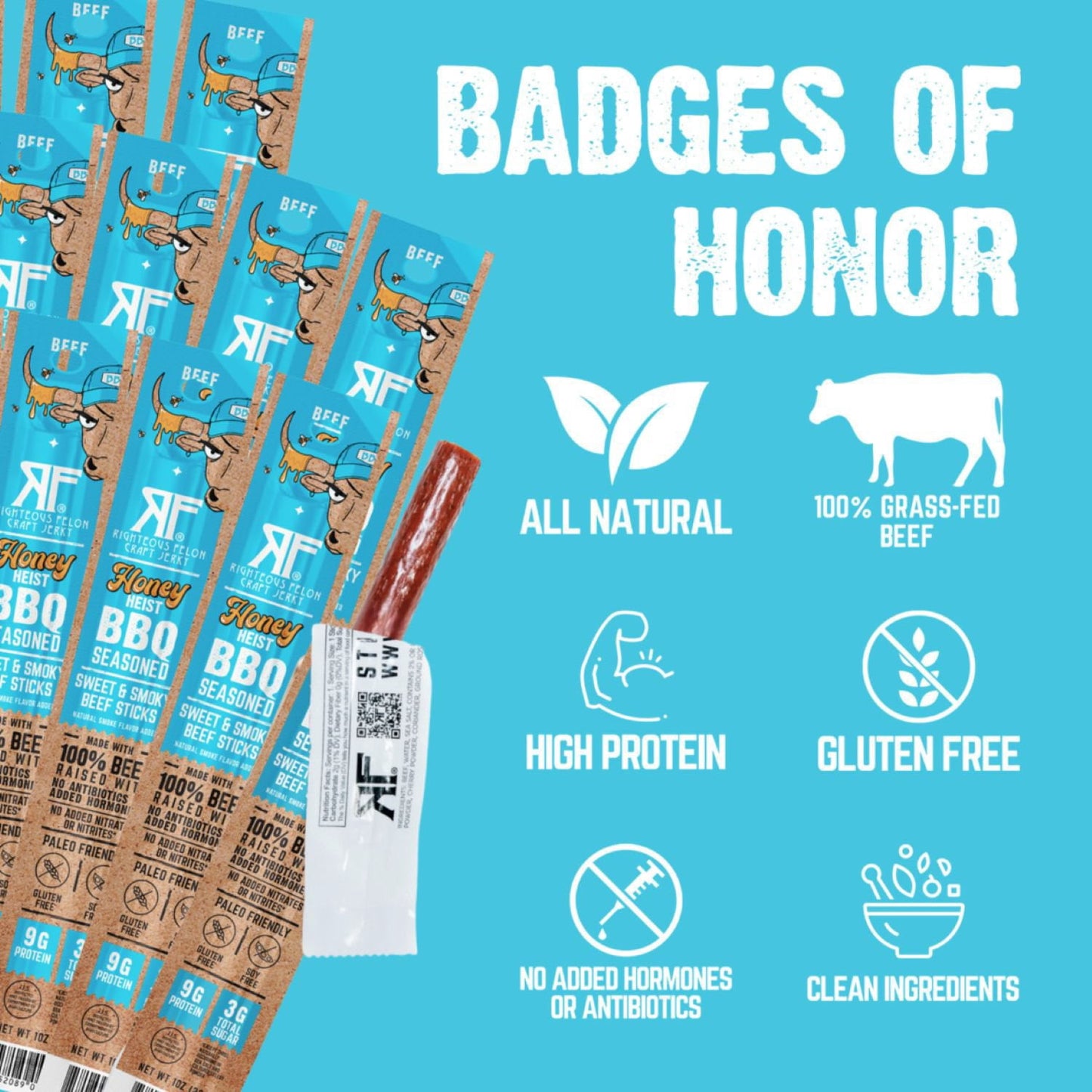 Righteous Felon BBQ Seasoned Grass-Fed Beef Sticks, 10 oz.