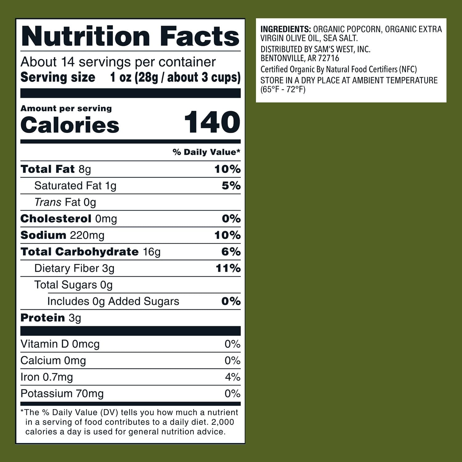 Member's Mark Organic Popcorn with Extra Virgin Olive Oil and Sea Salt, 14 oz.
