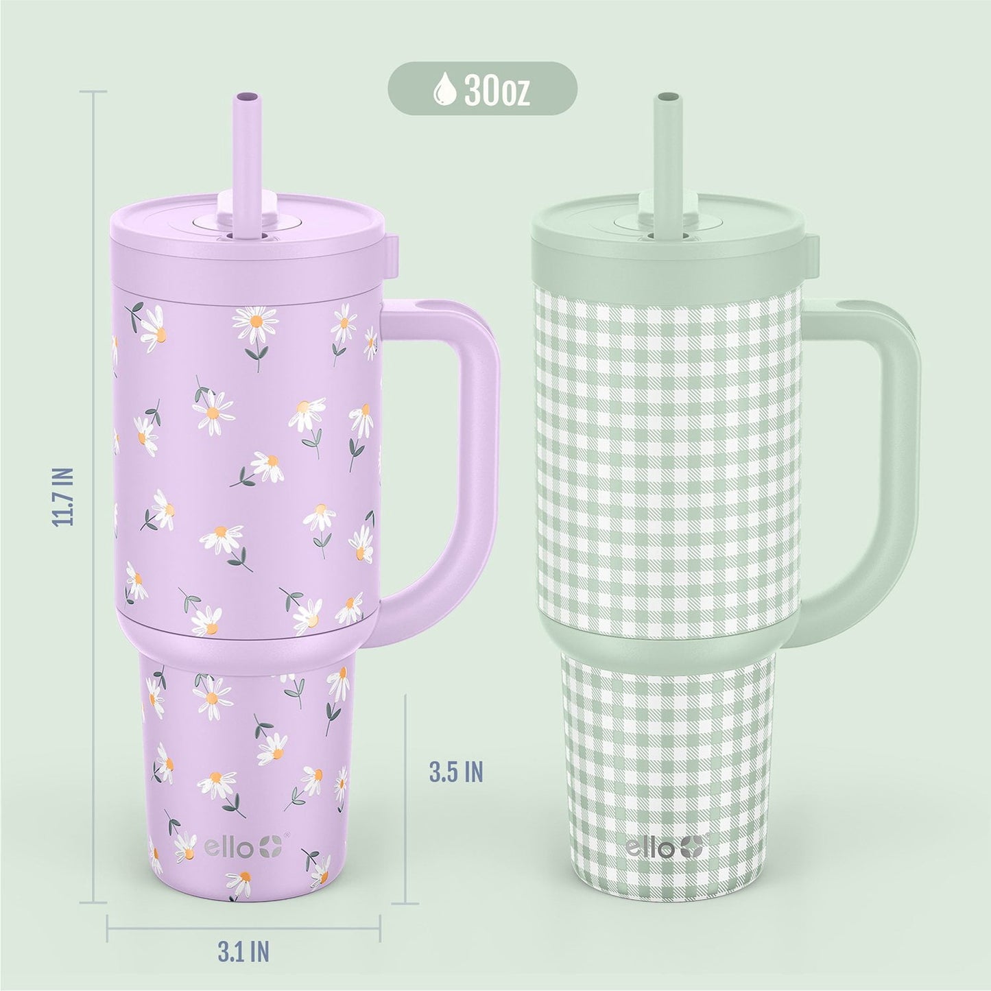 Ello Oasis 30oz Stainless Steel Tumbler with Handle, 100% Leakproof, 2-Pack